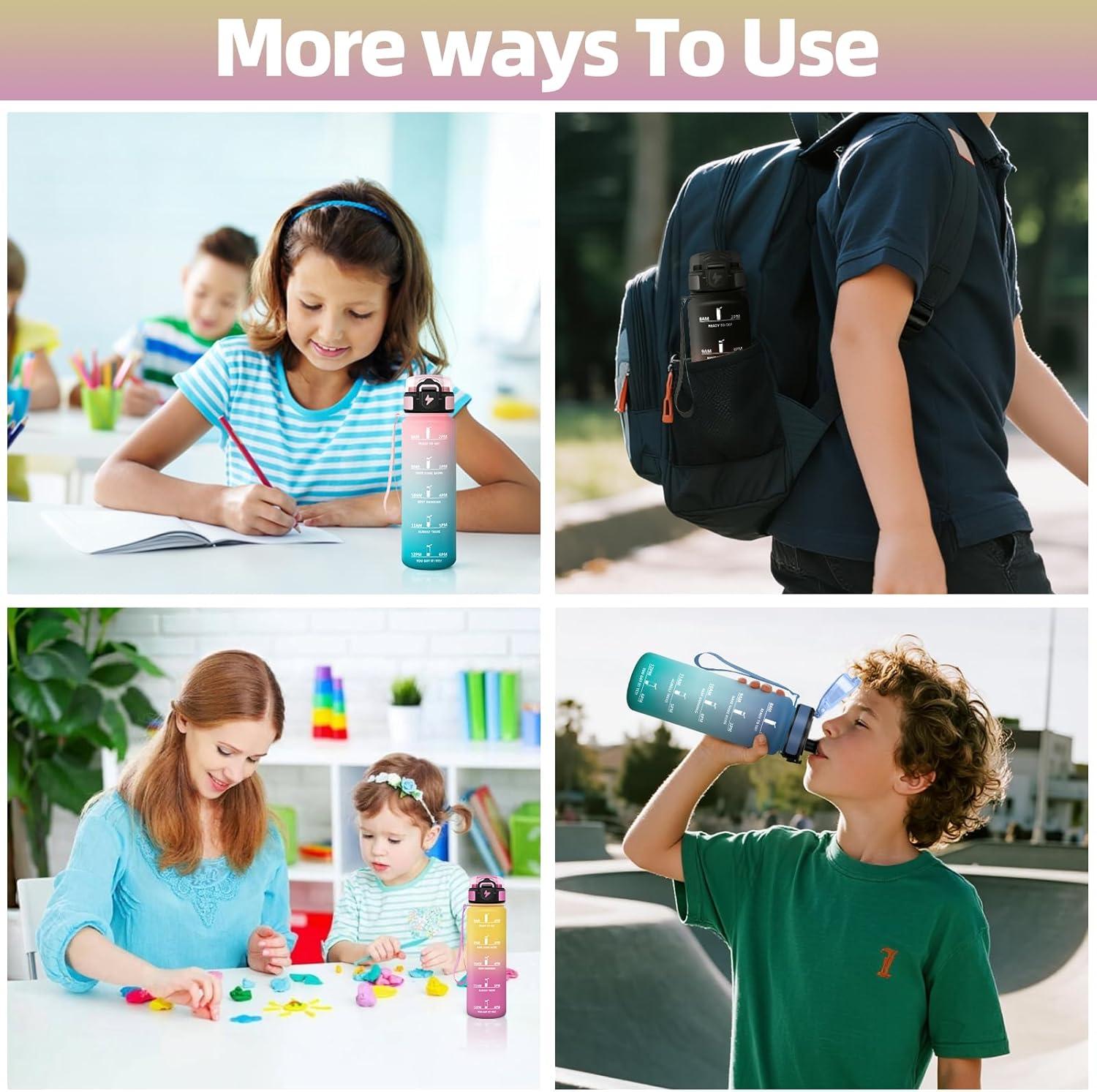image:imageMotswedi Gourde Enfant 500 ml AntiFuite Gourde Sport avec Marqueur de Temps Bouteille deau Rutilisable Sans BPA Bouteille pour cole Sport Yoga Fitness Randonne Rose VertJaune Rose