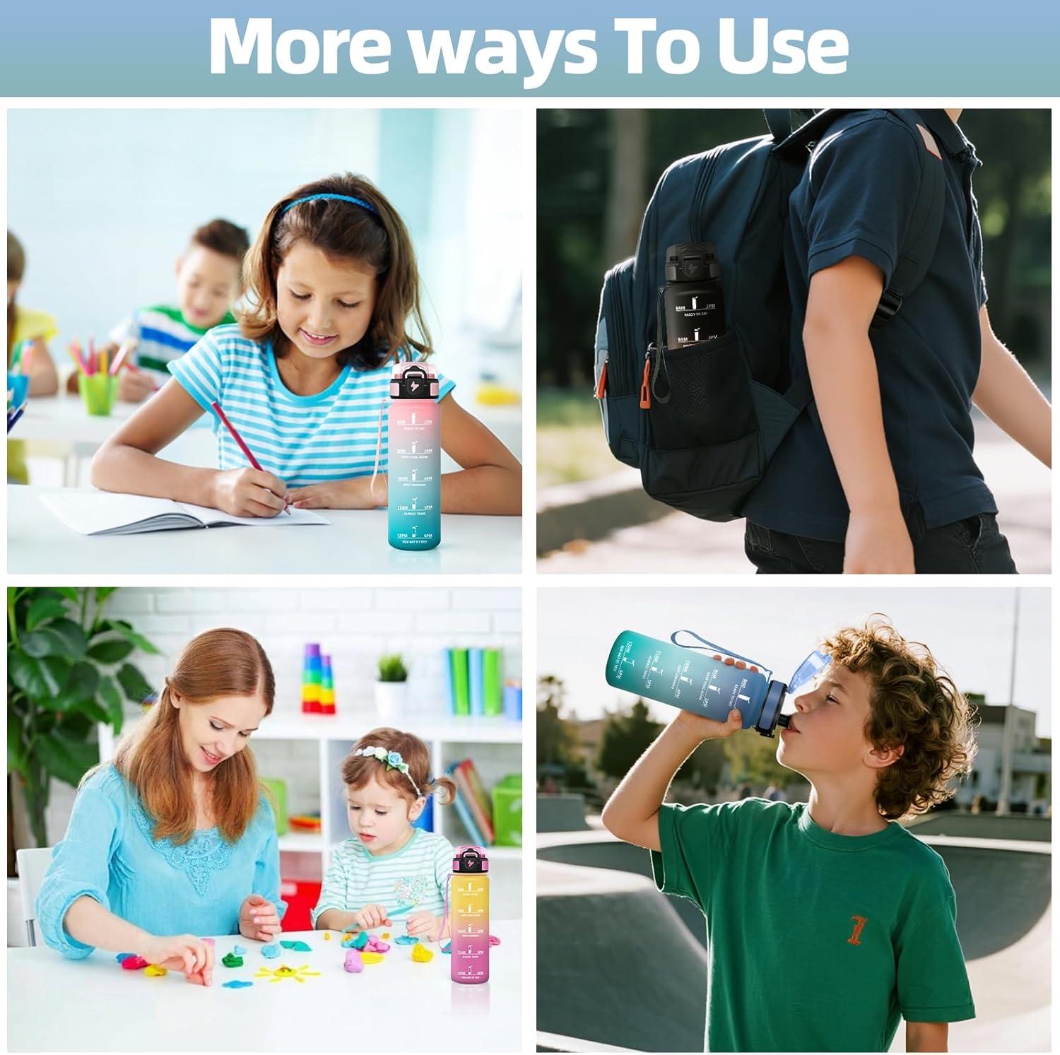 image:imageMotswedi Gourde Enfant 500 ml AntiFuite Gourde Sport avec Marqueur de Temps Bouteille deau Rutilisable Sans BPA Bouteille pour cole Sport Yoga Fitness Randonne Rose VertBleu Vert
