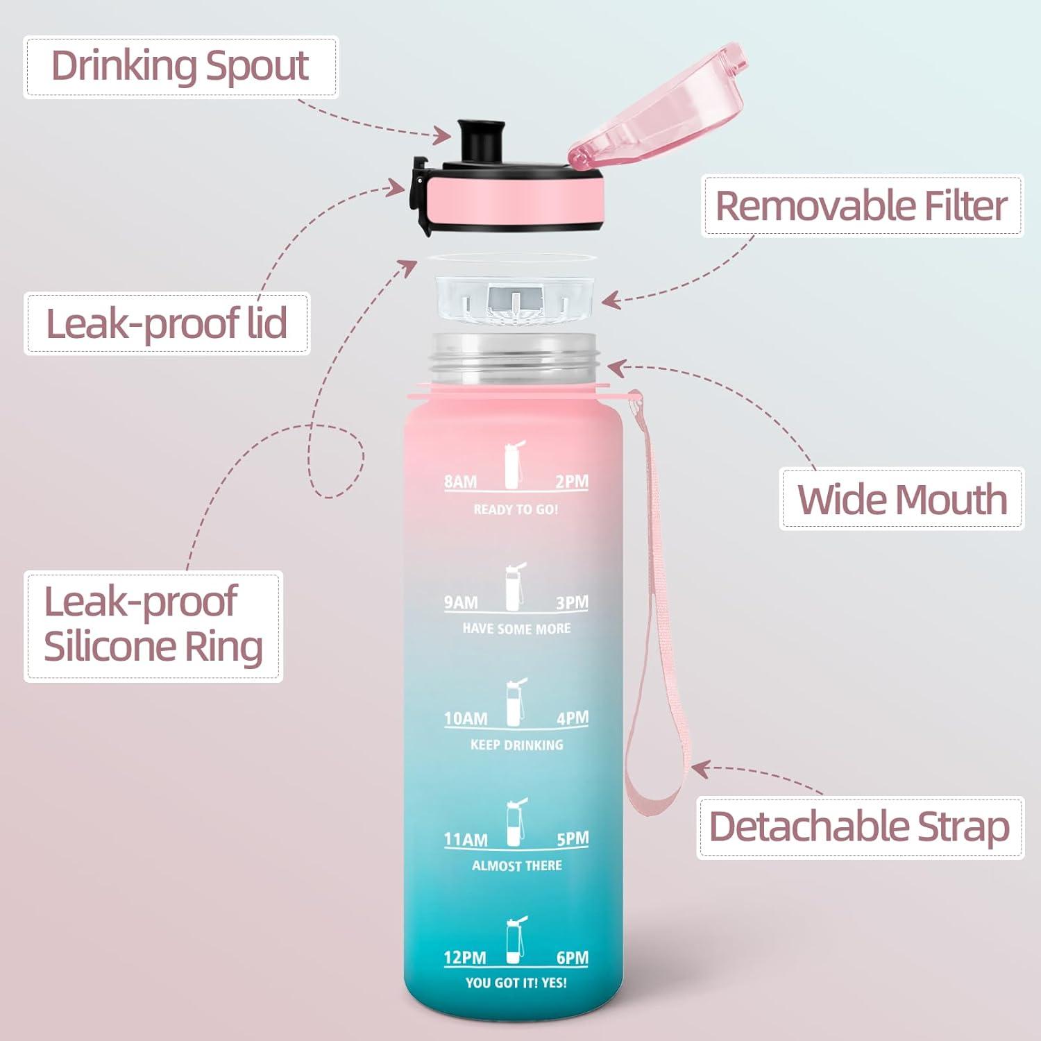 image:imageMotswedi Gourde Enfant 500 ml AntiFuite Gourde Sport avec Marqueur de Temps Bouteille deau Rutilisable Sans BPA Bouteille pour cole Sport Yoga Fitness Randonne Rose VertRose Vert