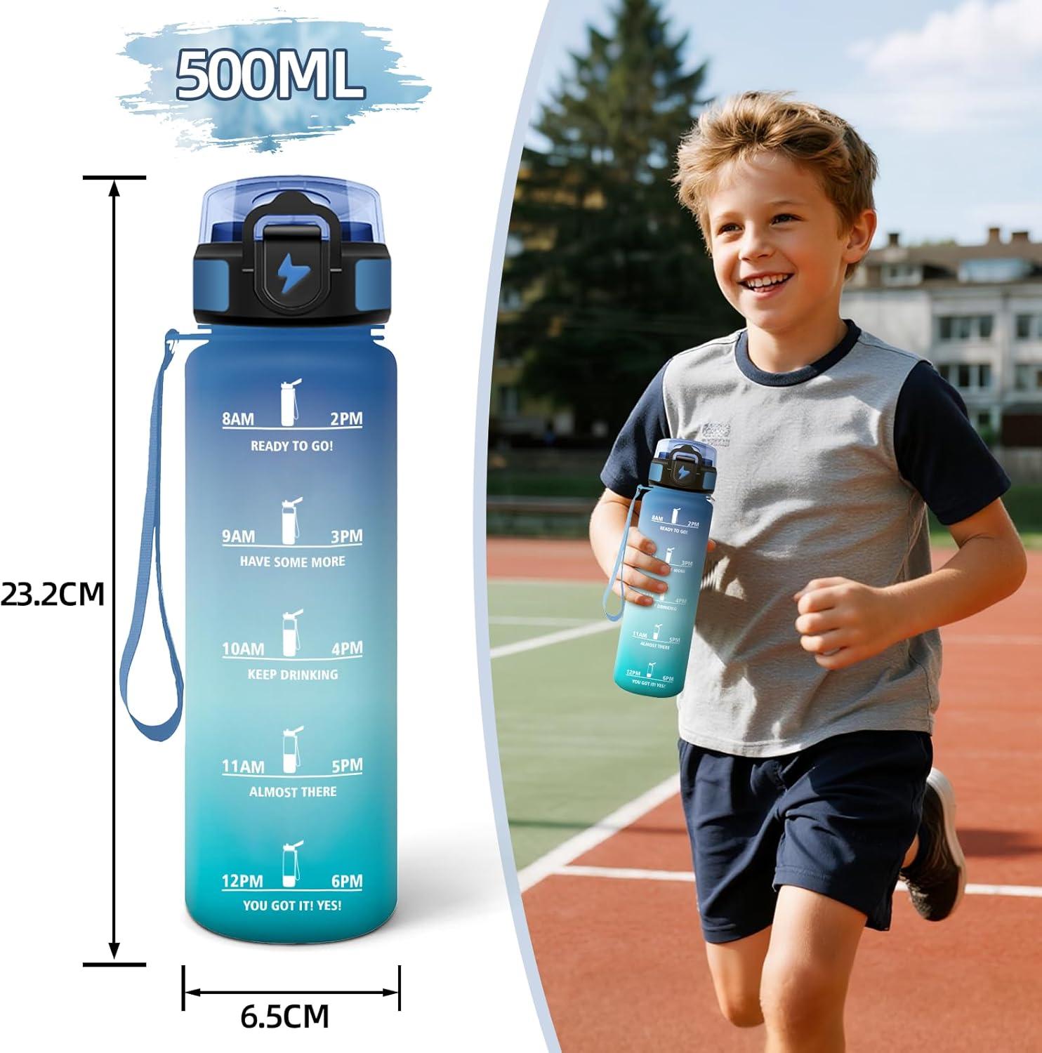 image:imageMotswedi Gourde Enfant 500 ml AntiFuite Gourde Sport avec Marqueur de Temps Bouteille deau Rutilisable Sans BPA Bouteille pour cole Sport Yoga Fitness Randonne Rose VertBleu Vert