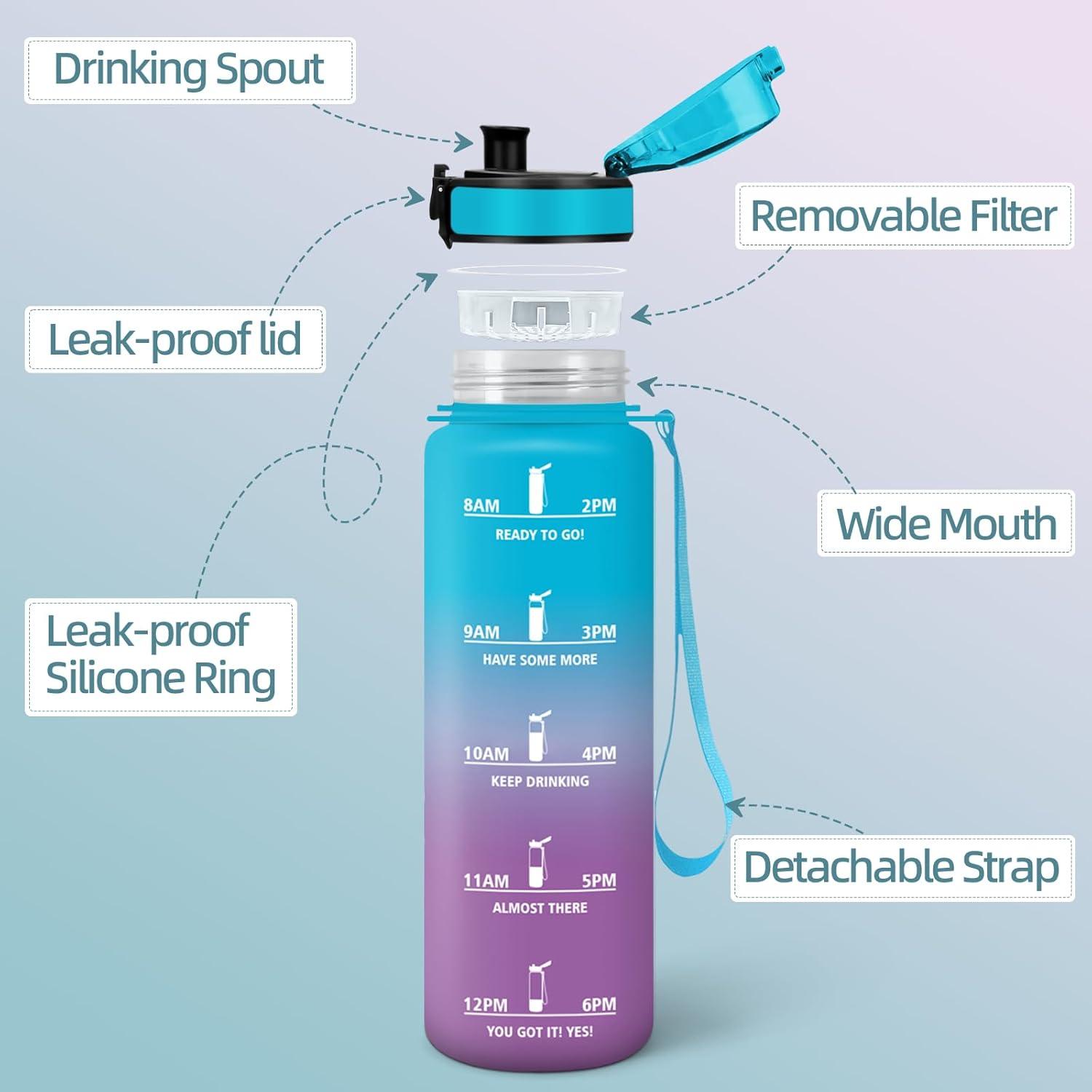 image:imageMotswedi Gourde Enfant 500 ml AntiFuite Gourde Sport avec Marqueur de Temps Bouteille deau Rutilisable Sans BPA Bouteille pour cole Sport Yoga Fitness Randonne Rose VertBleu Violet