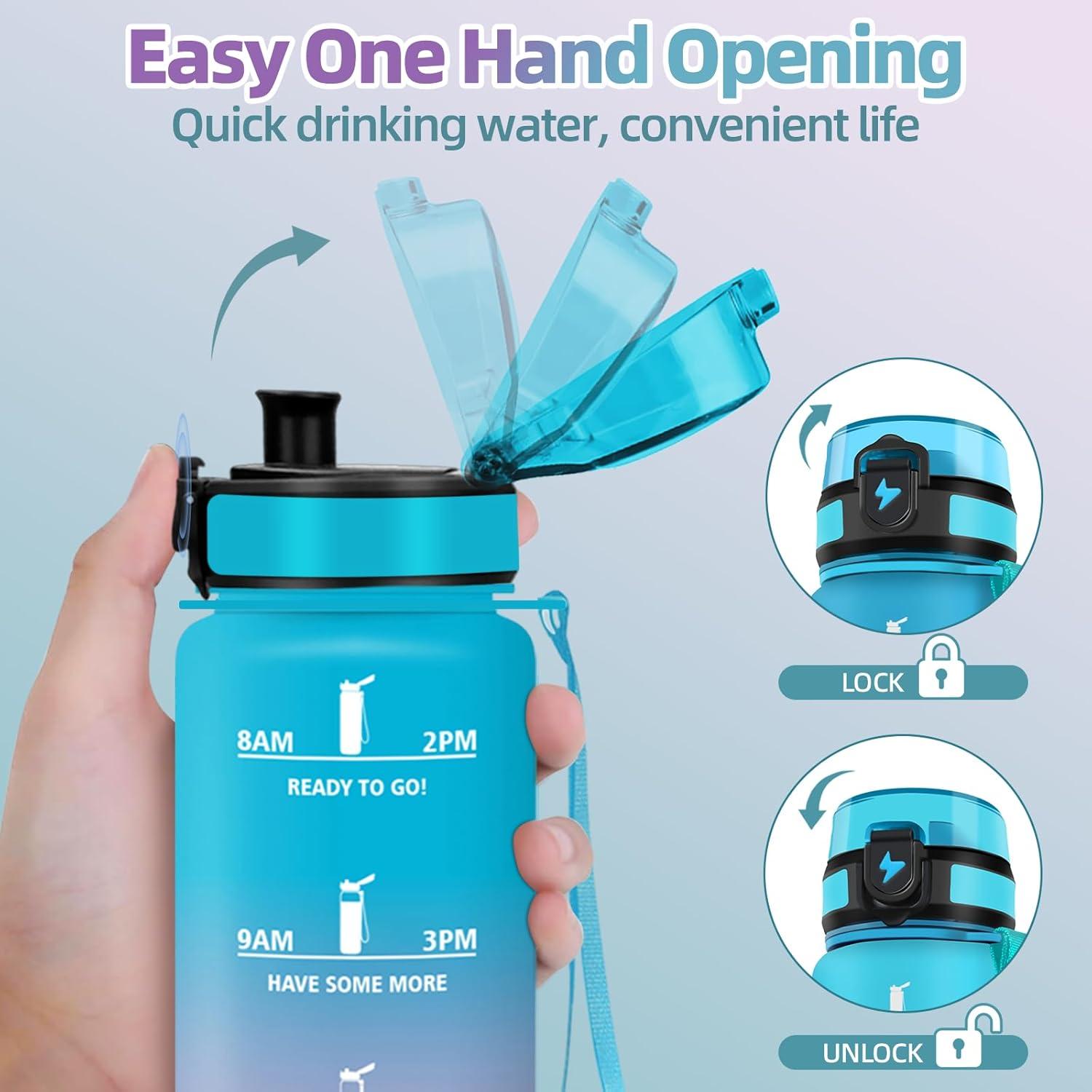 image:imageMotswedi Gourde Enfant 500 ml AntiFuite Gourde Sport avec Marqueur de Temps Bouteille deau Rutilisable Sans BPA Bouteille pour cole Sport Yoga Fitness Randonne Rose VertBleu Violet
