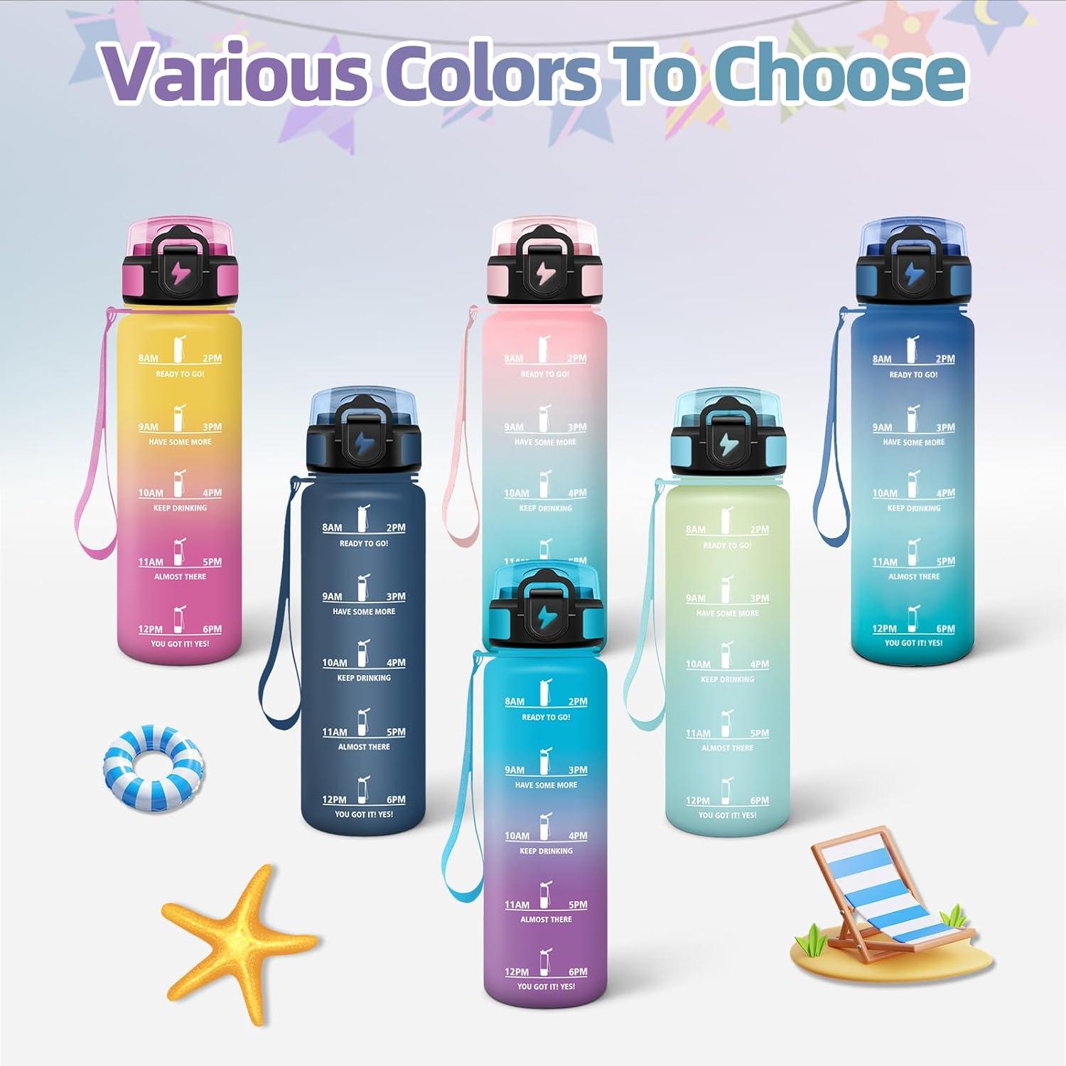image:imageMotswedi Gourde Enfant 500 ml AntiFuite Gourde Sport avec Marqueur de Temps Bouteille deau Rutilisable Sans BPA Bouteille pour cole Sport Yoga Fitness Randonne Rose VertBleu Violet