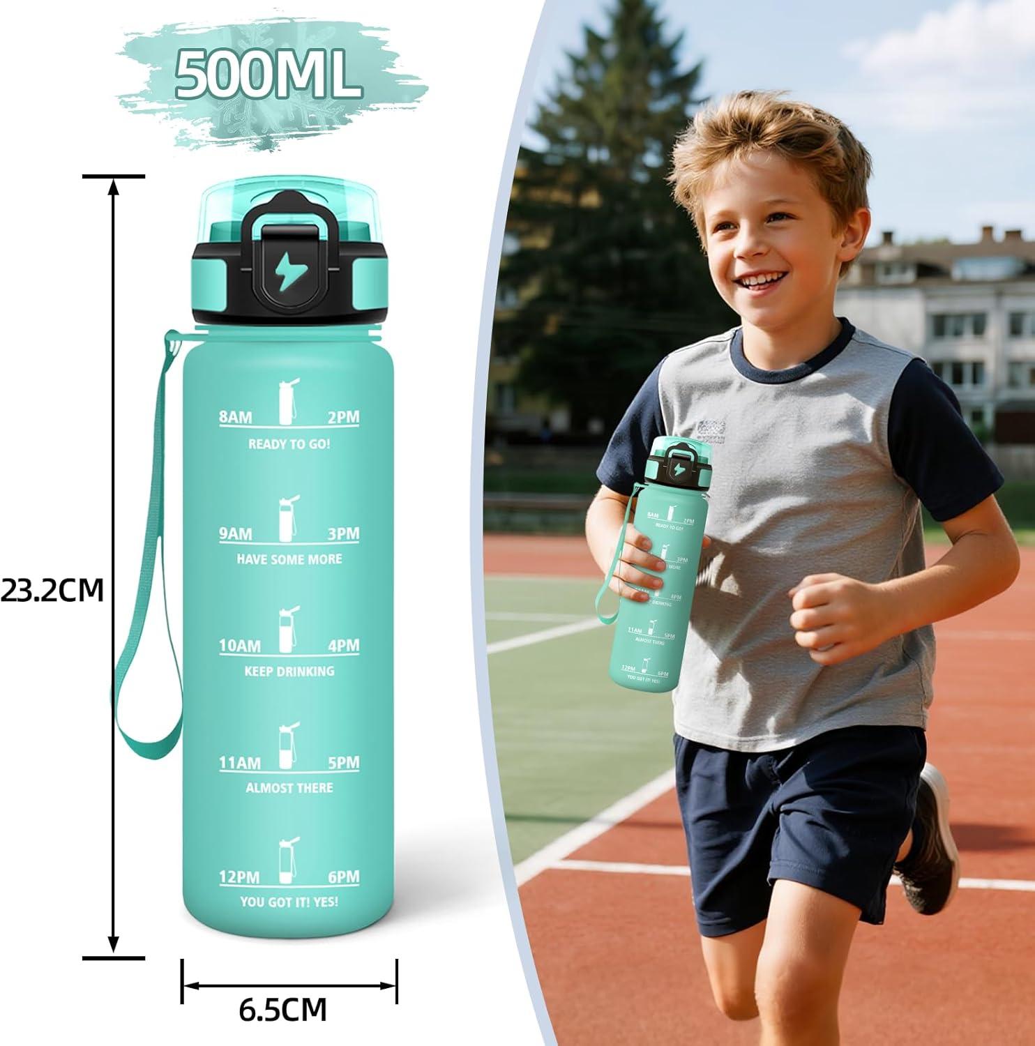 image:imageMotswedi Gourde Enfant 500 ml AntiFuite Gourde Sport avec Marqueur de Temps Bouteille deau Rutilisable Sans BPA Bouteille pour cole Sport Yoga Fitness Randonne Rose VertBleu Vert 325c