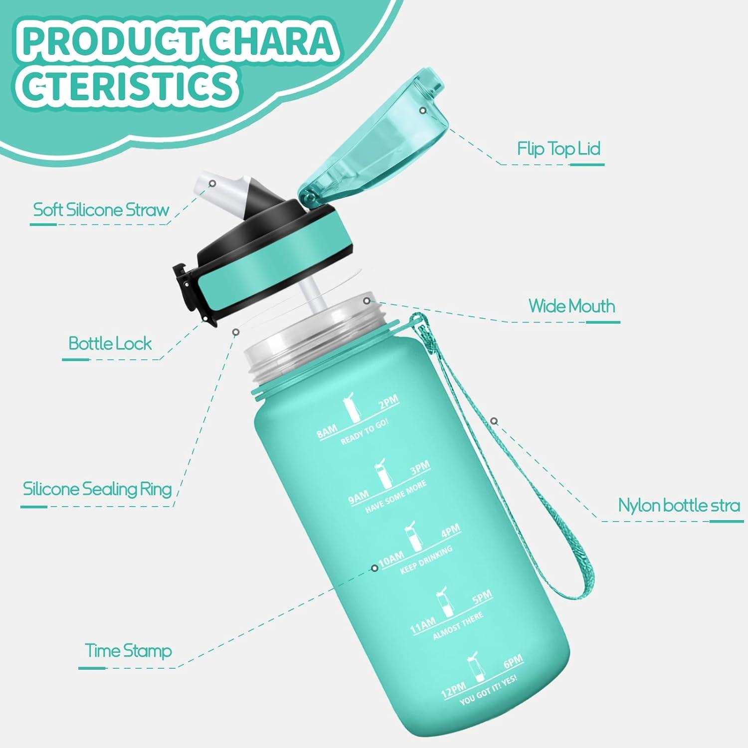 image:imageMotswedi Gourde Enfant 500 ml AntiFuite Gourde Sport avec Marqueur de Temps Bouteille deau Rutilisable Sans BPA Bouteille pour cole Sport Yoga Fitness Randonne Rose VertBleuvert500ml
