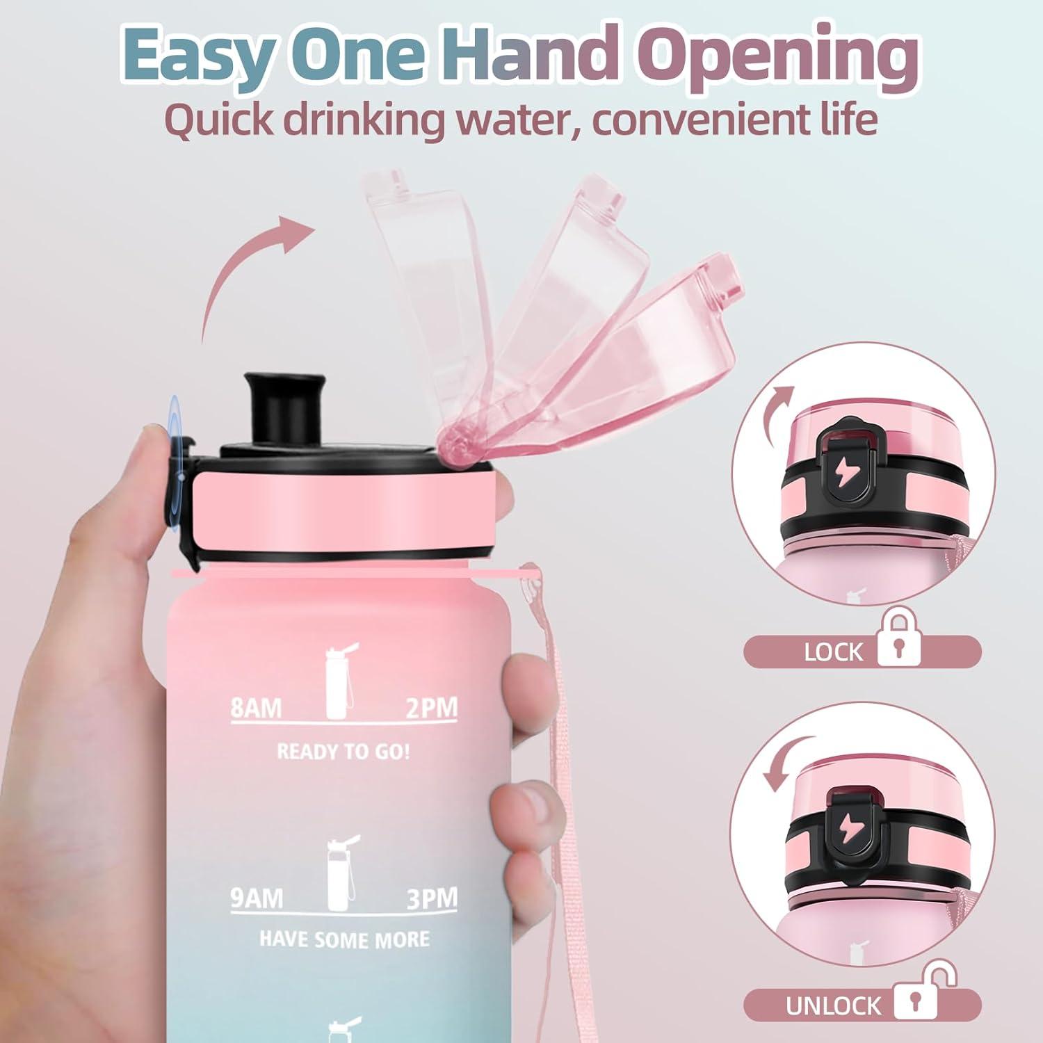 image:imageMotswedi Gourde Enfant 500 ml AntiFuite Gourde Sport avec Marqueur de Temps Bouteille deau Rutilisable Sans BPA Bouteille pour cole Sport Yoga Fitness Randonne Rose VertRose Vert