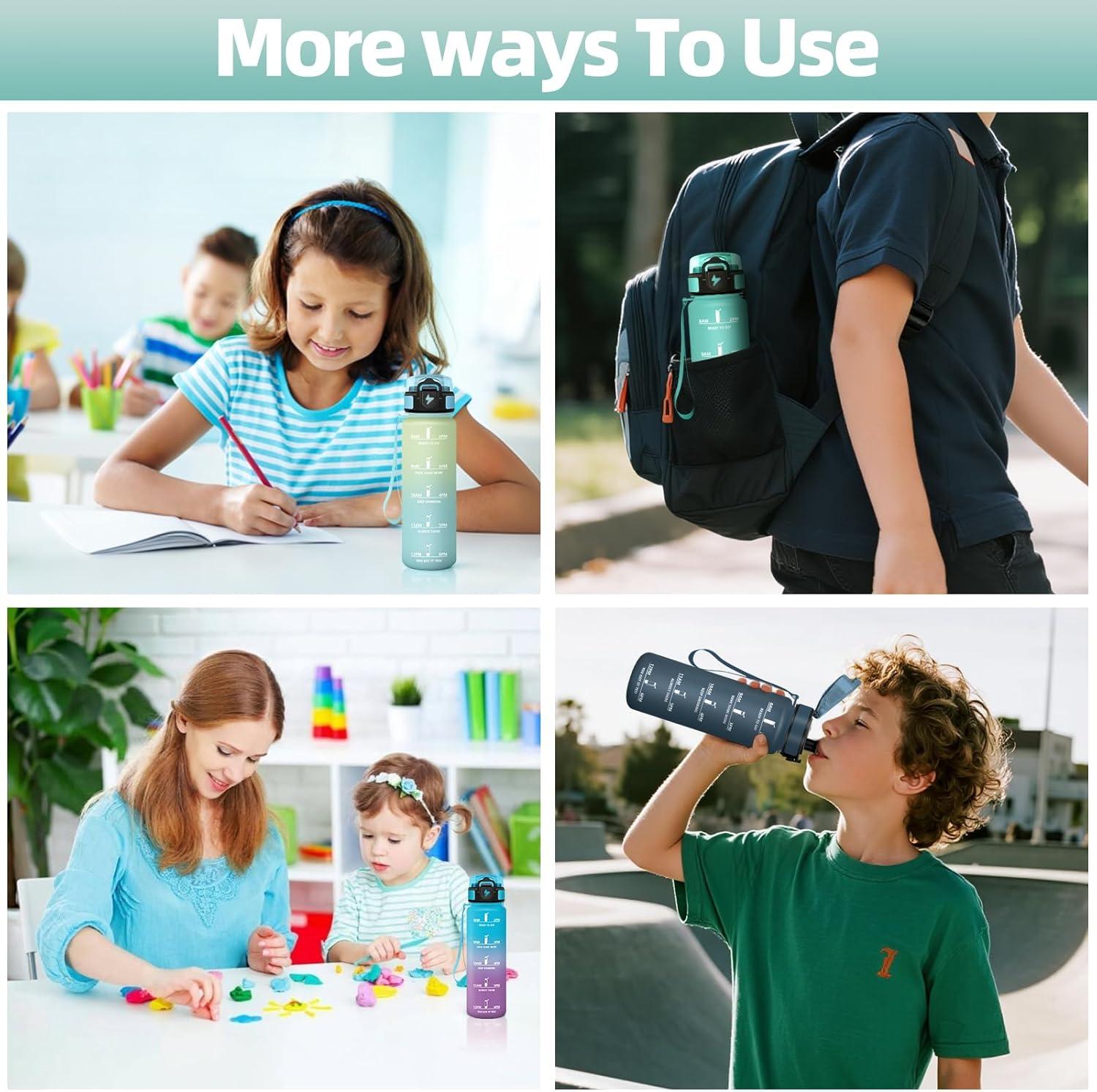 image:imageMotswedi Gourde Enfant 500 ml AntiFuite Gourde Sport avec Marqueur de Temps Bouteille deau Rutilisable Sans BPA Bouteille pour cole Sport Yoga Fitness Randonne Rose VertBleu Vert 325c