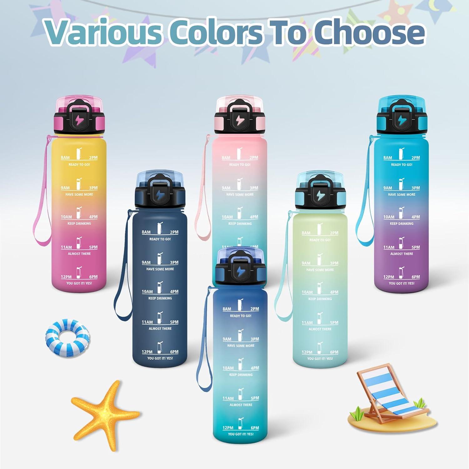 image:imageMotswedi Gourde Enfant 500 ml AntiFuite Gourde Sport avec Marqueur de Temps Bouteille deau Rutilisable Sans BPA Bouteille pour cole Sport Yoga Fitness Randonne Rose VertBleu Vert