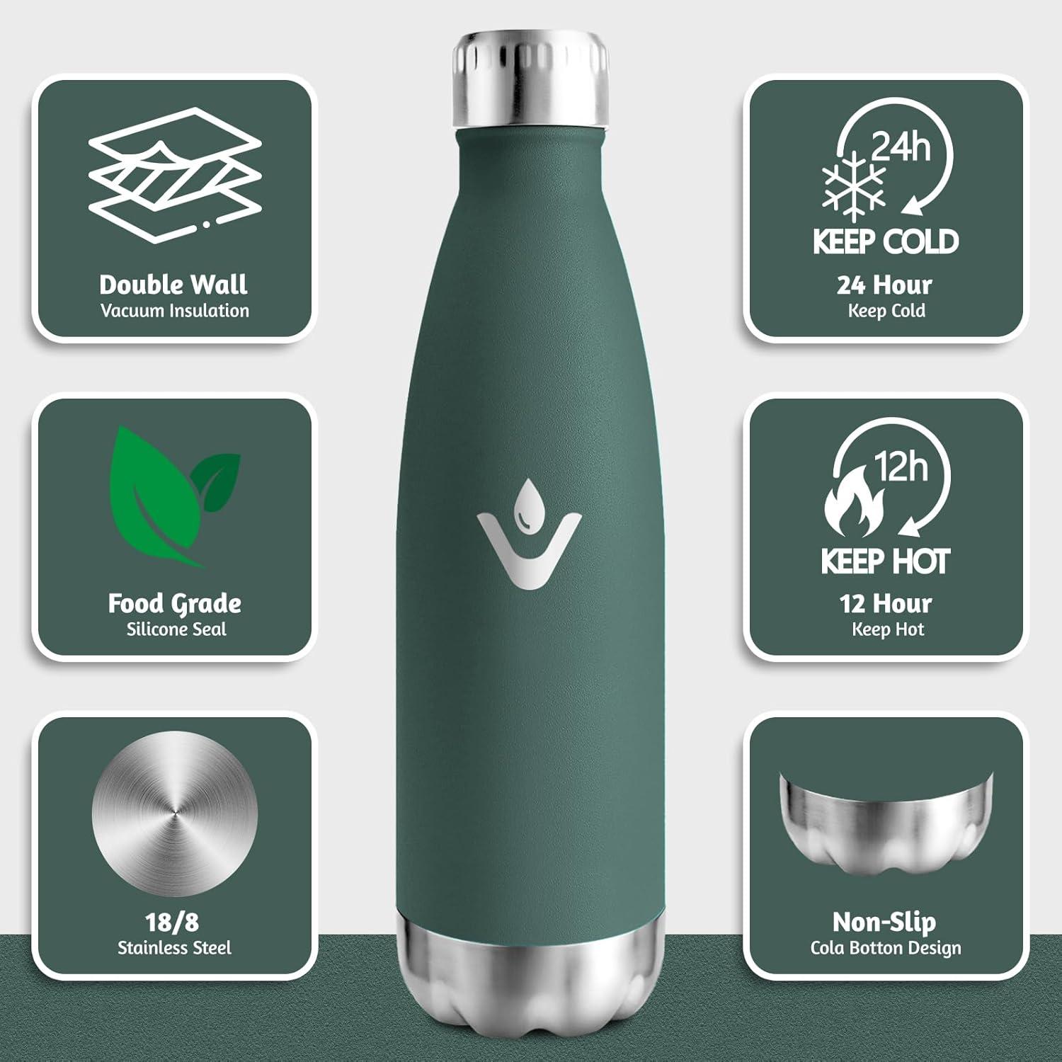 image:imageMotswedi Gourde Isotherme 500ml Gourde Inox Enfant 24h Froid ampamp 12h Chaud Thermos Isotherme sans BPA Rutilisable Bouteille deau pour Randonne Sport Fitness Gym Bleu CielVert Militaire