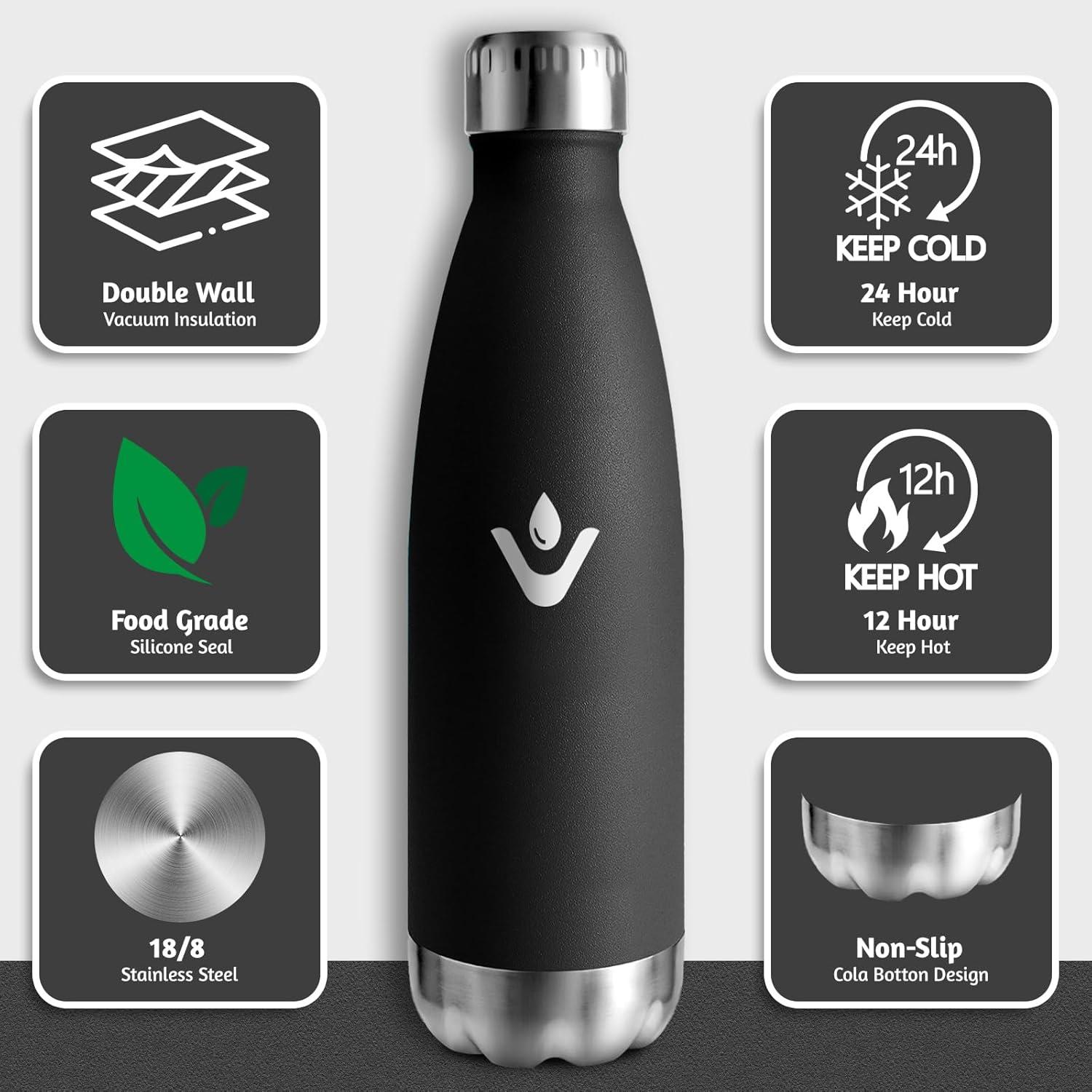 image:imageMotswedi Gourde Isotherme 500ml Gourde Inox Enfant 24h Froid ampamp 12h Chaud Thermos Isotherme sans BPA Rutilisable Bouteille deau pour Randonne Sport Fitness Gym Bleu CielNoir