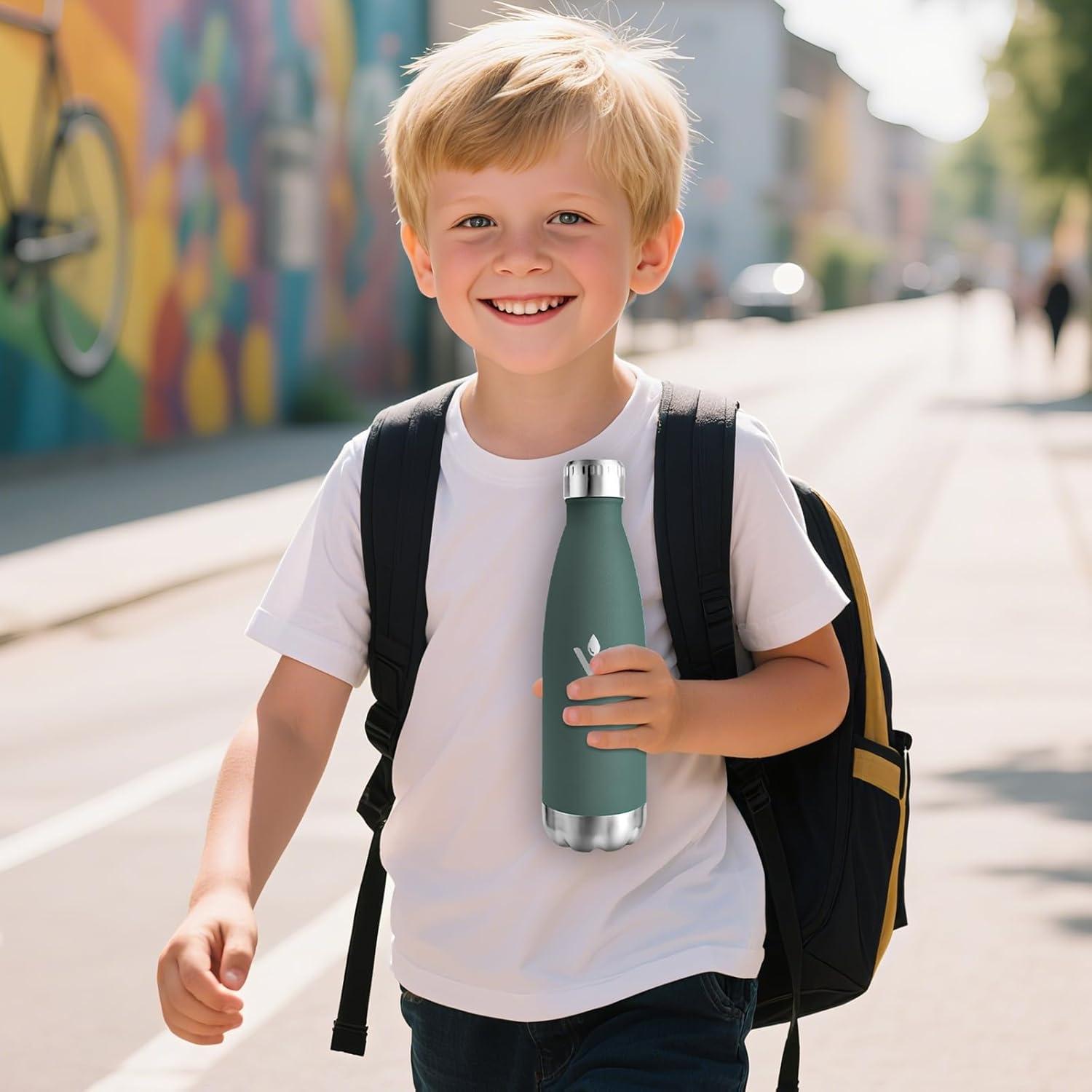 image:imageMotswedi Gourde Isotherme 500ml Gourde Inox Enfant 24h Froid ampamp 12h Chaud Thermos Isotherme sans BPA Rutilisable Bouteille deau pour Randonne Sport Fitness Gym Bleu CielVert Militaire