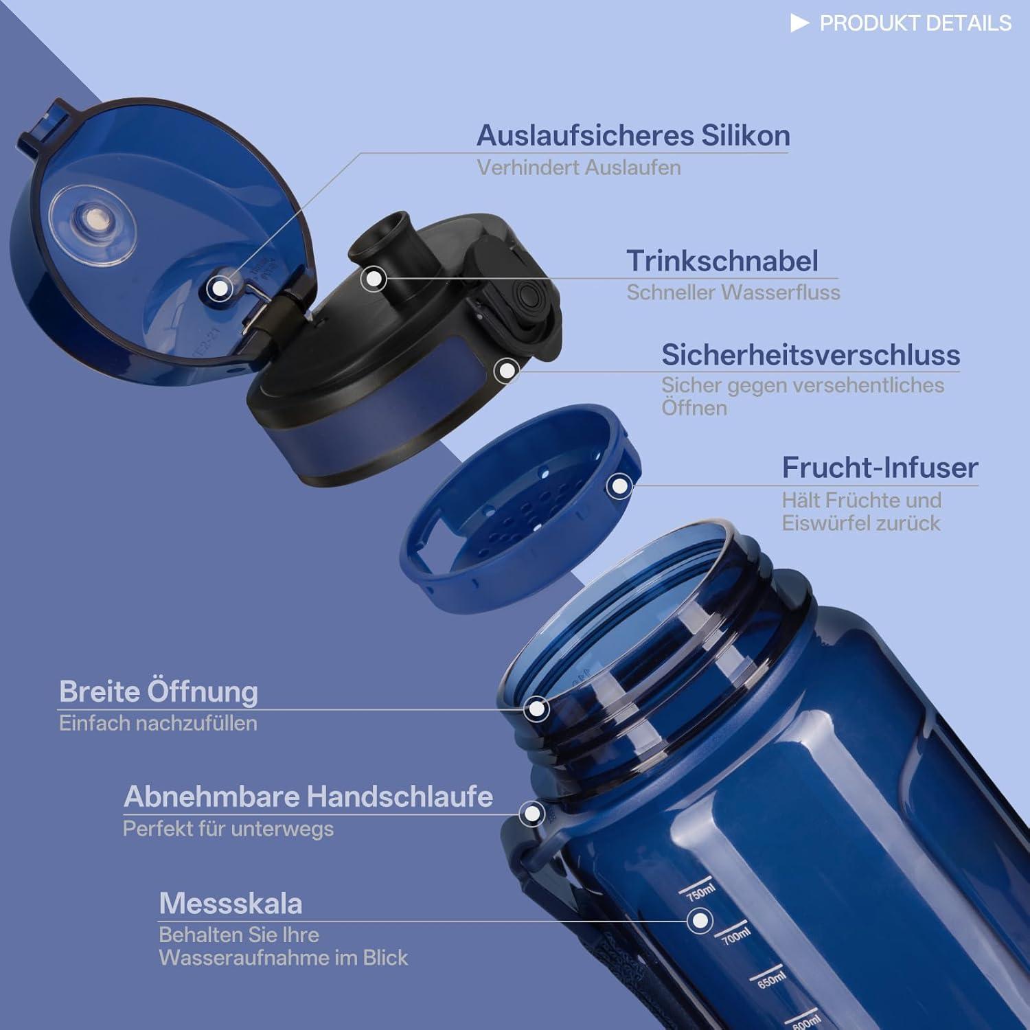 image:imageUZSPACE Gourde Sport 500ml750ml950ml Gourde Sans BPA tanche Pour Vlo Fitness ExtrieurBleu