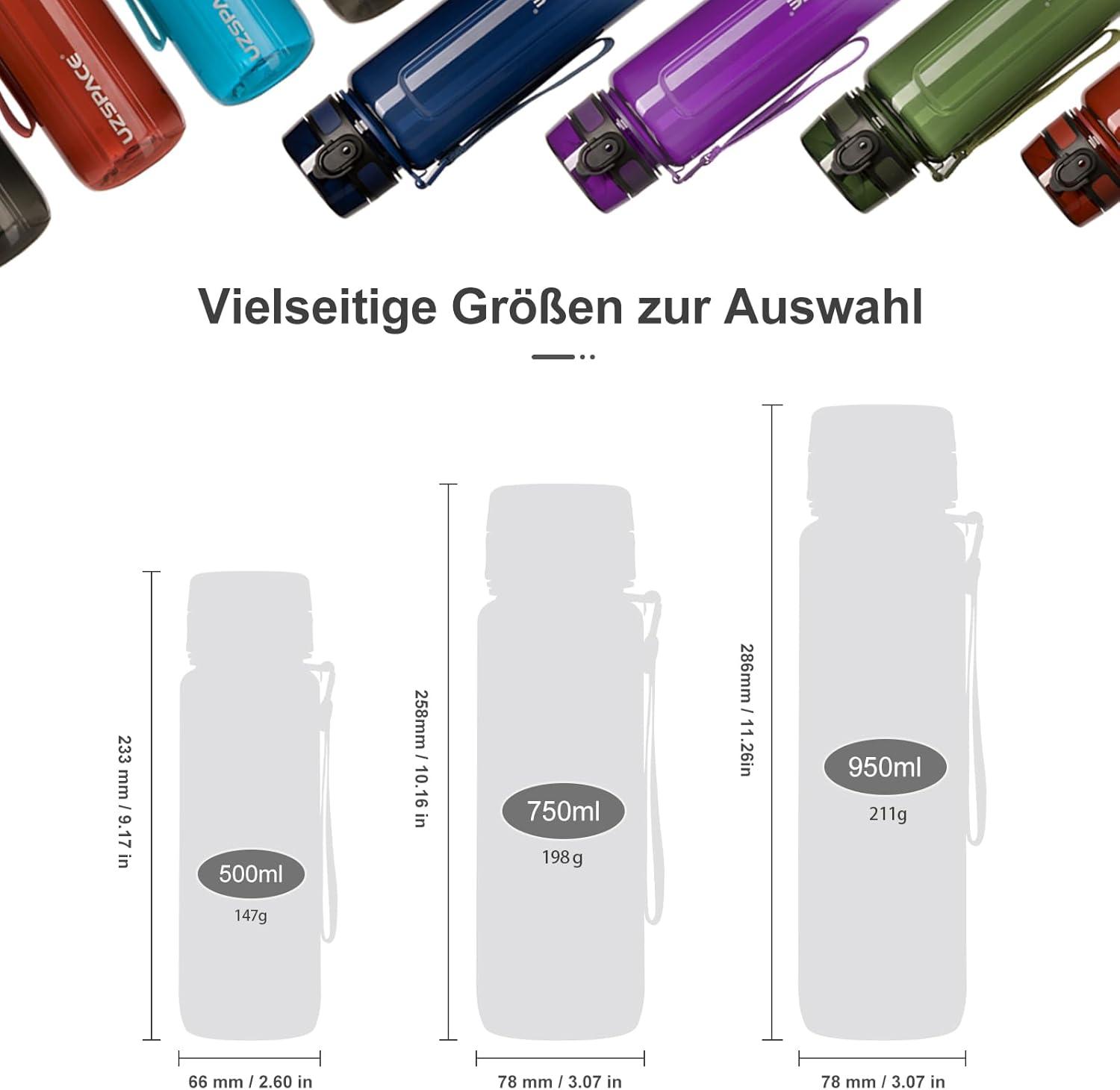 image:imageUZSPACE Gourde Sport 500ml750ml950ml Gourde Sans BPA tanche Pour Vlo Fitness ExtrieurNoir