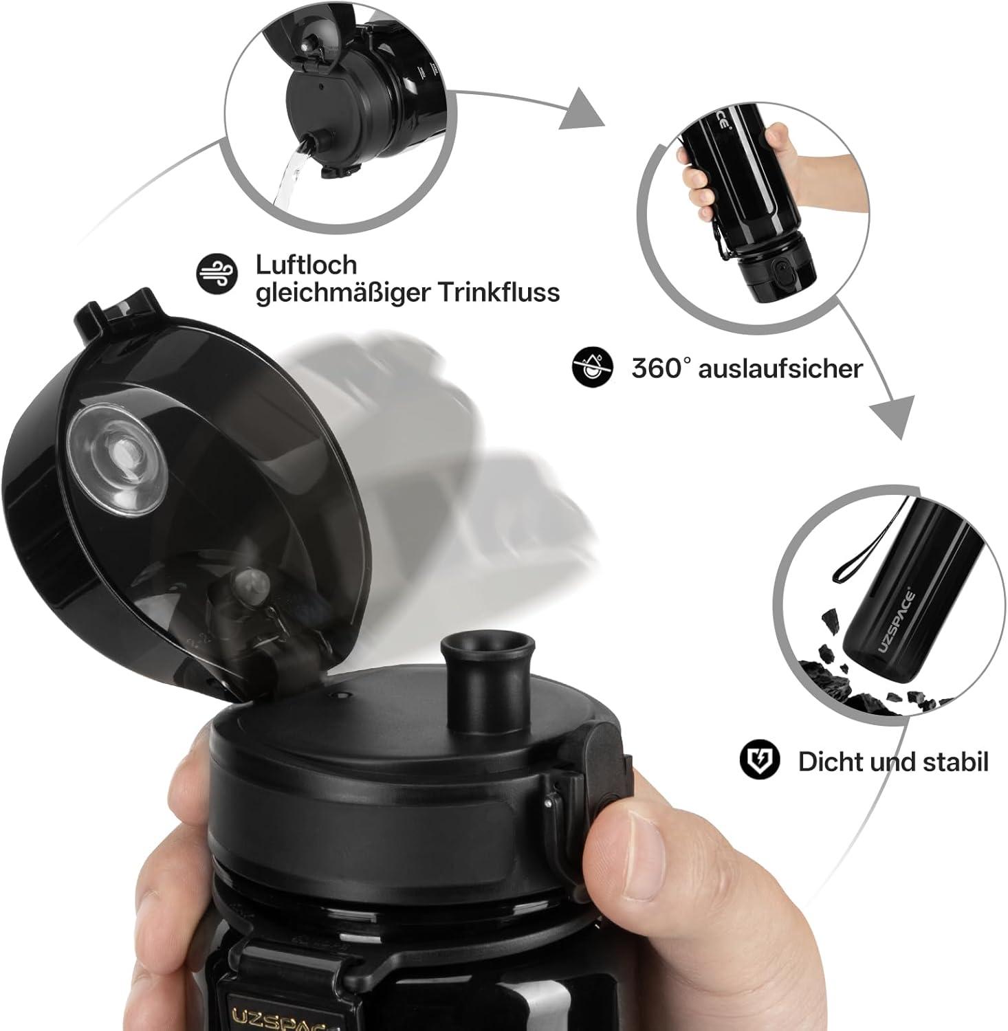 image:imageUZSPACE Gourde Sport 500ml750ml950ml Gourde Sans BPA tanche Pour Vlo Fitness ExtrieurNoir