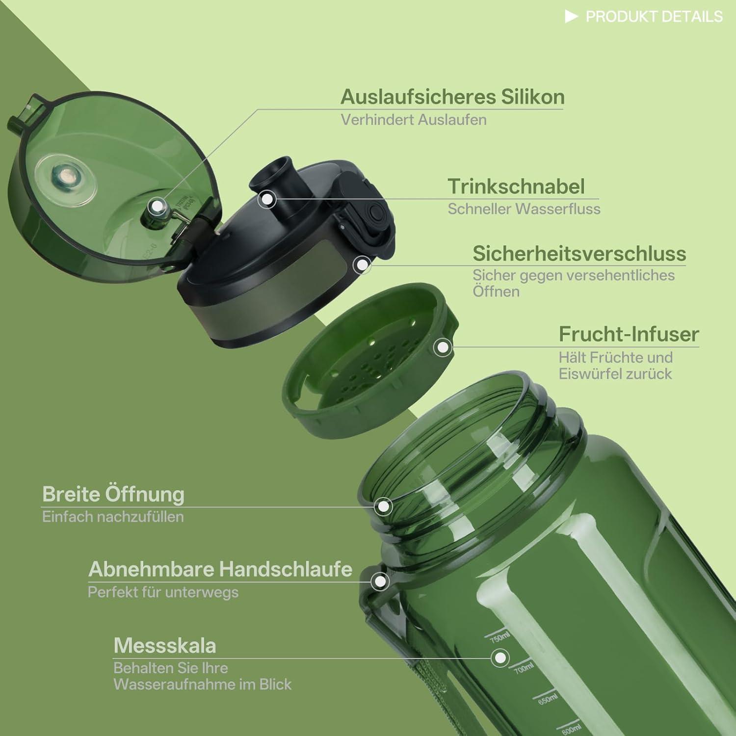 image:imageUZSPACE Gourde Sport 500ml750ml950ml Gourde Sans BPA tanche Pour Vlo Fitness ExtrieurVert