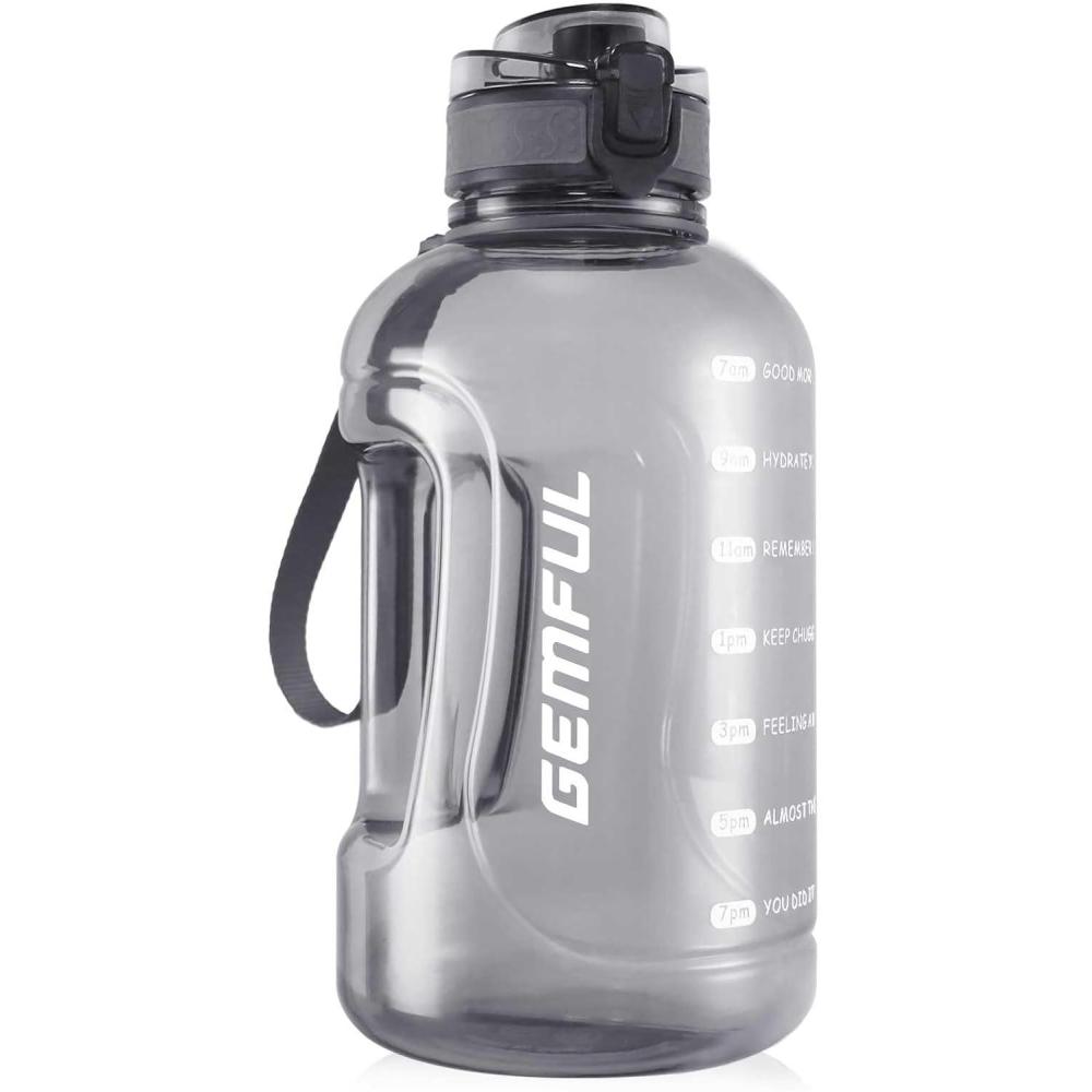 image:imageGEMFUL Bouteille deau sport 2L avec marqueur de temps Sans BPA tanche Bouteille deau sport 2L avec poigne pour fitness bureau et extrieur GrisGris