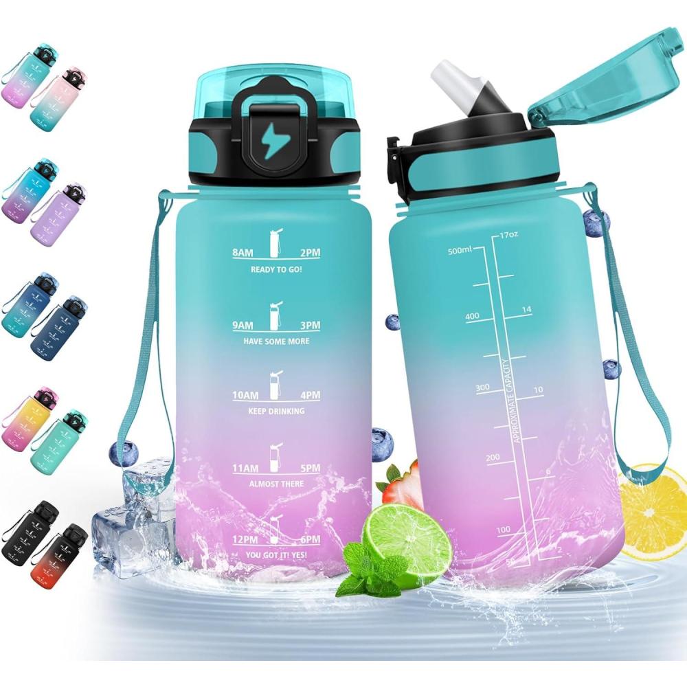 image:imageHoneyHolly Gourde 15L Bouteille Gourde Sport avec Paille Gourde Motivation avec Marqueur de Temps Bouteille deau tanche Bouteille deau pour Randonne Camping Fitness CyclismeVert Poudre 500ml