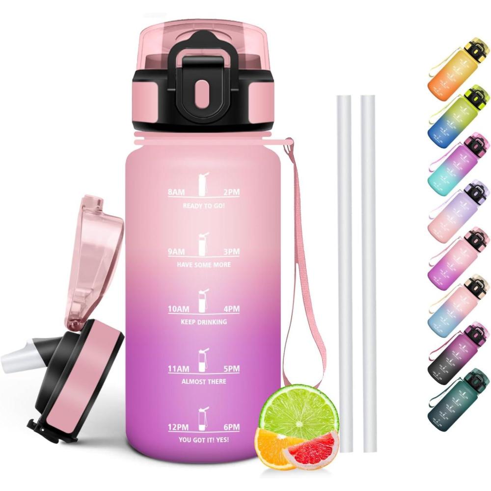 image:imageHoneyHolly Gourde Paille Gourde 500ml sans BPA ampamp tanches Bouteille Motivation Bouteille deau Avec Marqueur de Temps Petite Water Bollte pour Gym Ecole Cyclisme Plein Air SportRoserose  500 Ml