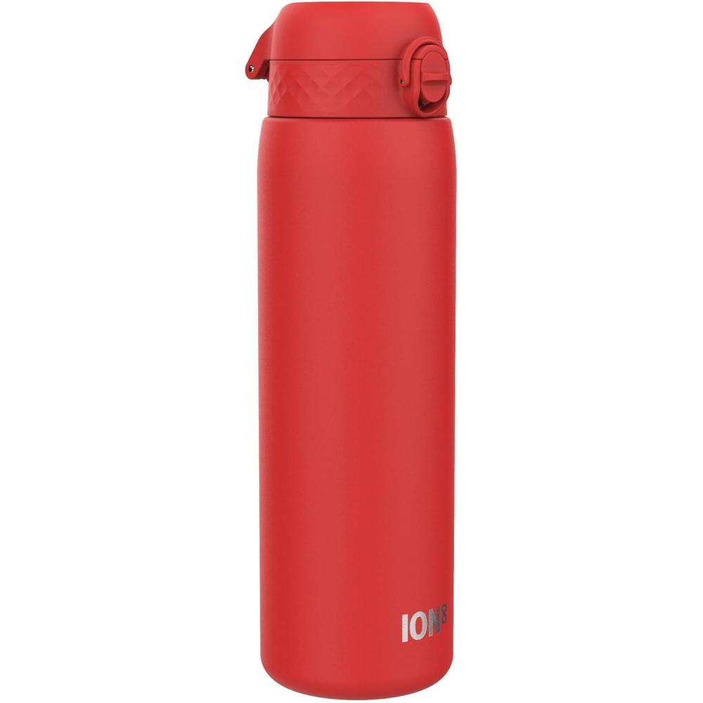 image:imageION8 Gourde Inox Lger 1 Litre Non Isol AntiFuite Facile Ouvrir Verrouillage Scuris Lavable au LaveVaisselle Poigne de Transport Acier Inoxydable 1200ml Bleu Marine CendrRouge