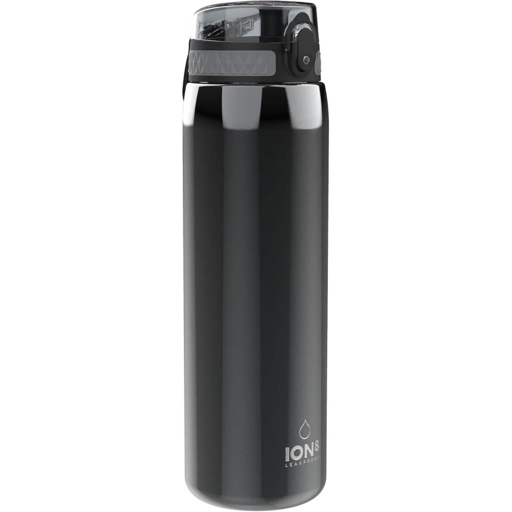 image:imageION8 Gourde Inox Lger 1 Litre Non Isol AntiFuite Facile  Ouvrir Verrouillage Scuris Lavable au LaveVaisselle Poigne de Transport Acier Inoxydable 1200ml Bleu Marine CendrGris