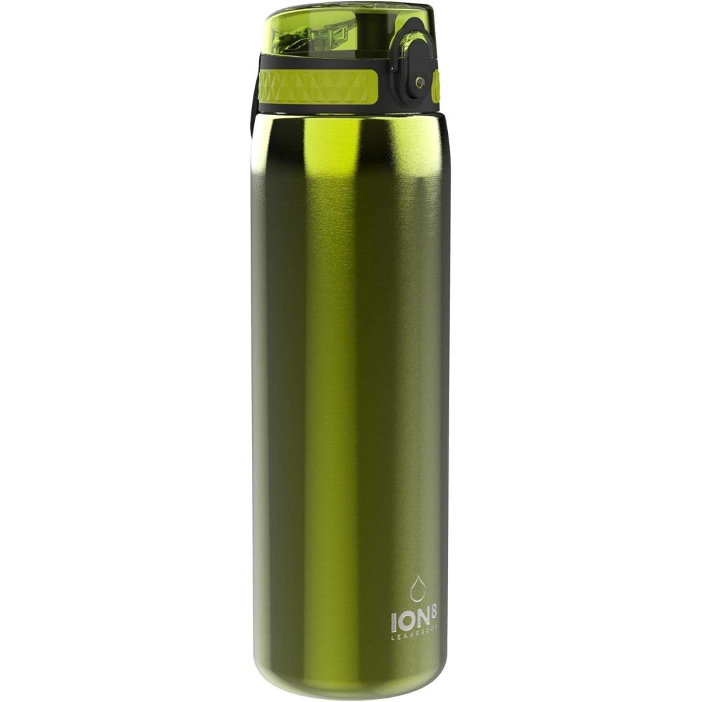 image:imageION8 Gourde Inox Lger 1 Litre Non Isol AntiFuite Facile Ouvrir Verrouillage Scuris Lavable au LaveVaisselle Poigne de Transport Acier Inoxydable 1200ml Bleu Marine CendrVert
