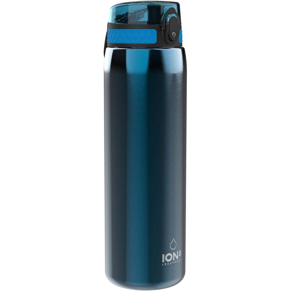 image:imageION8 Gourde Inox Lger 1 Litre Non Isol AntiFuite Facile  Ouvrir Verrouillage Scuris Lavable au LaveVaisselle Poigne de Transport Acier Inoxydable 1200ml Bleu Marine CendrBleu