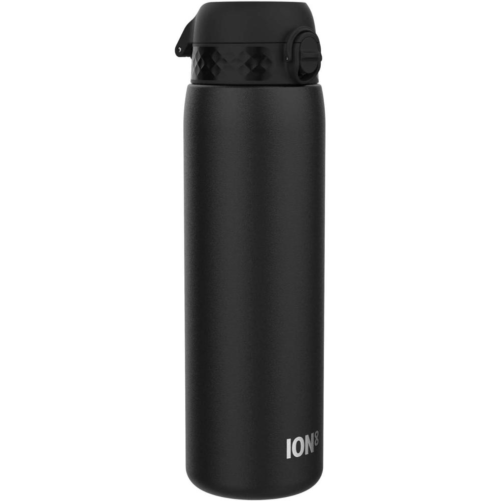 image:imageION8 Gourde Inox Lger 1 Litre Non Isol AntiFuite Facile Ouvrir Verrouillage Scuris Lavable au LaveVaisselle Poigne de Transport Acier Inoxydable 1200ml Bleu Marine CendrNoir