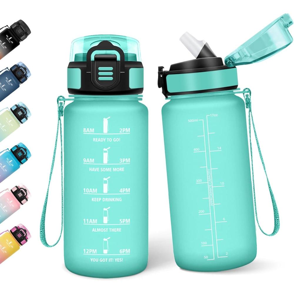 image:imageMotswedi Gourde Enfant 500 ml AntiFuite Gourde Sport avec Marqueur de Temps Bouteille deau Rutilisable Sans BPA Bouteille pour cole Sport Yoga Fitness Randonne Rose VertBleuvert500ml