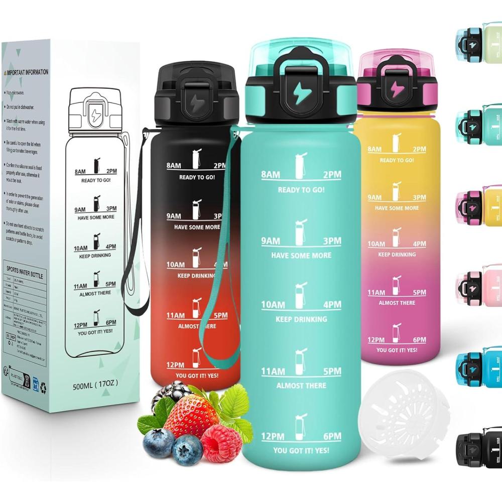 image:imageMotswedi Gourde Enfant 500 ml AntiFuite Gourde Sport avec Marqueur de Temps Bouteille deau Rutilisable Sans BPA Bouteille pour cole Sport Yoga Fitness Randonne Rose VertBleu Vert 325c