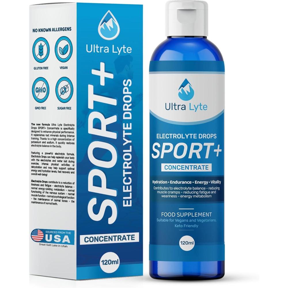 image:imageUltra Lyte Gouttes dlectrolytes Sport Plus  Soutien dlectrolyte cto pour une hydratation rapide sans sucre sans gluten soulagement des crampes musculaires bouteille de 120 ml pour athltes