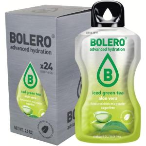 Bolero THÉ VERT GLACÉ ALOE VERA 24x3g | Poudre pour boisson sans sucre, édulcorée à la stévia + vitamine C | convient aux enfants, aux sportifs et aux diabétiques | sans gluten et compatible avec un r