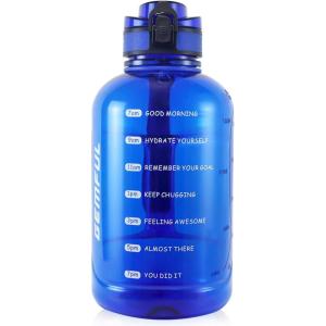 GEMFUL Bouteille d’eau sport 2L avec marqueur de temps – Sans BPA, Étanche, Bouteille d’eau sport 2L avec poignée pour fitness, bureau et extérieur (Gris)(Bleu Ro)