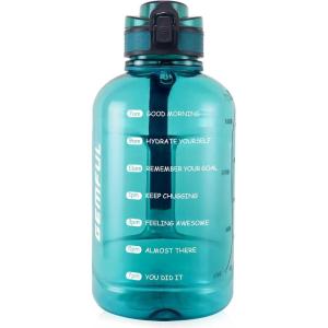 GEMFUL Bouteille d’eau sport 2L avec marqueur de temps – Sans BPA, Étanche, Bouteille d’eau sport 2L avec poignée pour fitness, bureau et extérieur (Gris)(Cyan)