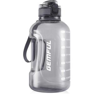 GEMFUL Bouteille d’eau sport 2L avec marqueur de temps – Sans BPA, Étanche, Bouteille d’eau sport 2L avec poignée pour fitness, bureau et extérieur (Gris)(Gris)
