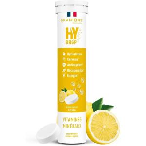 GRANIONS HYDROP – Pastilles Hydratation – Citron – SANS SUCRES – Fabriqué en France – Electrolytes Hydratation – Vitamines, Minéraux, Magnesium – Pastille Hydratation – 20 Pastilles Effervescentes