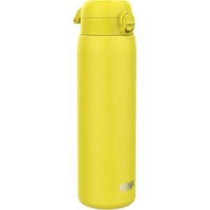 ION8 Gourde Inox Léger 1 Litre, Non Isolé, Anti-Fuite, Facile à Ouvrir, Verrouillage Sécurisé, Lavable au Lave-Vaisselle, Poignée de Transport, Acier Inoxydable, 1200ml, Bleu Marine Cendré(Jaune)