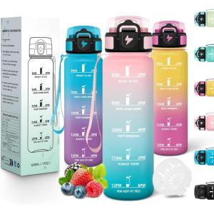 Motswedi Gourde Enfant, 500 ml, Anti-Fuite, Gourde Sport, avec Marqueur de Temps, Bouteille d&rsquo;eau, Réutilisable, Sans BPA, Bouteille pour École, Sport, Yoga, Fitness, Randonnée, Rose Vert(Rose Vert)