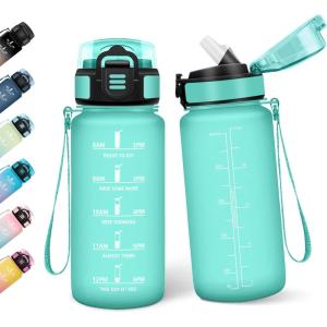 Motswedi Gourde Enfant, 500 ml, Anti-Fuite, Gourde Sport, avec Marqueur de Temps, Bouteille d&rsquo;eau, Réutilisable, Sans BPA, Bouteille pour École, Sport, Yoga, Fitness, Randonnée, Rose Vert(Bleu&vert-500ml)
