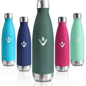 Motswedi Gourde Isotherme, 500ml, Gourde Inox Enfant, 24h Froid & 12h Chaud, Thermos Isotherme, sans BPA, Réutilisable, Bouteille d&rsquo;eau, pour Randonnée, Sport, Fitness, Gym, Bleu Ciel(Vert Militaire)