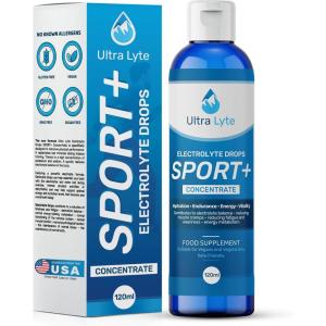 Ultra Lyte Gouttes d&rsquo;électrolytes Sport Plus – Soutien d&rsquo;électrolyte céto pour une hydratation rapide, sans sucre, sans gluten, soulagement des crampes musculaires, bouteille de 120 ml, pour athlètes