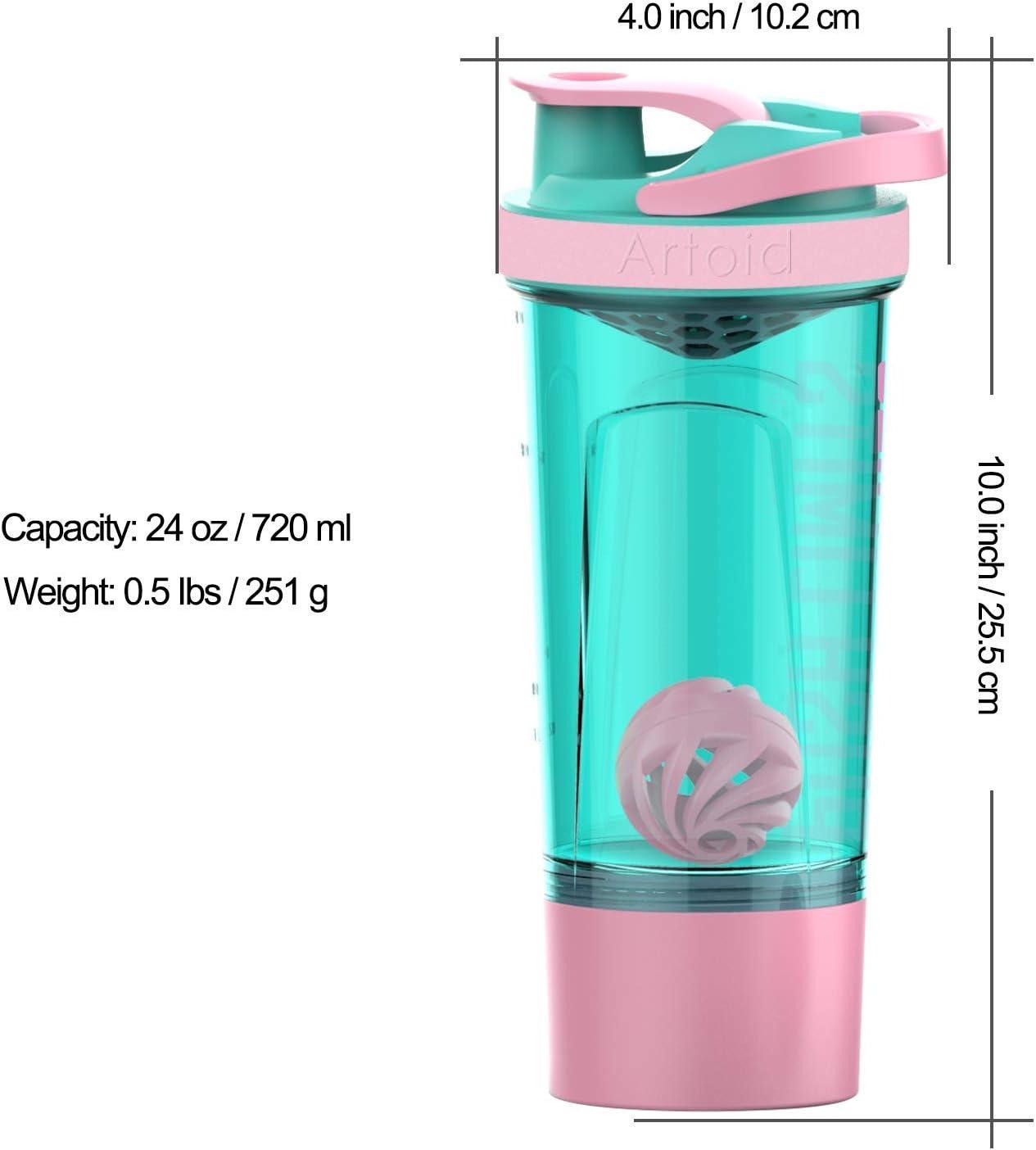 image:imageArtoid Mode Shaker Protines Avec compartiment poudre Boissons sportives Lavage la main RoseVert 720ml tamis Boule en Spirale Organisateur 200ml Complments alimentaires Sans BPARoseVert