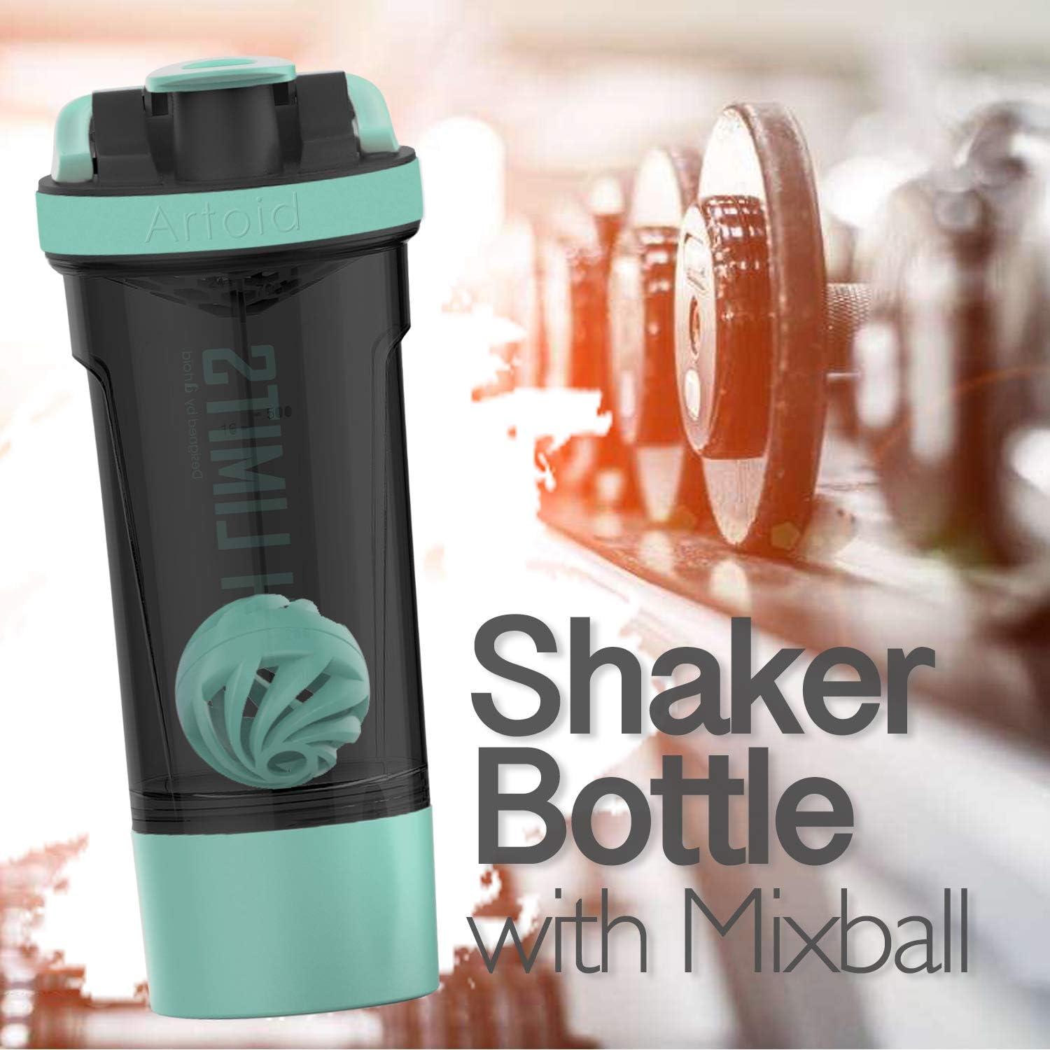 image:imageArtoid Mode Shaker Protines Avec compartiment poudre Boissons sportives Lavage la main RoseVert 720ml tamis Boule en Spirale Organisateur 200ml Complments alimentaires Sans BPAVertNoir