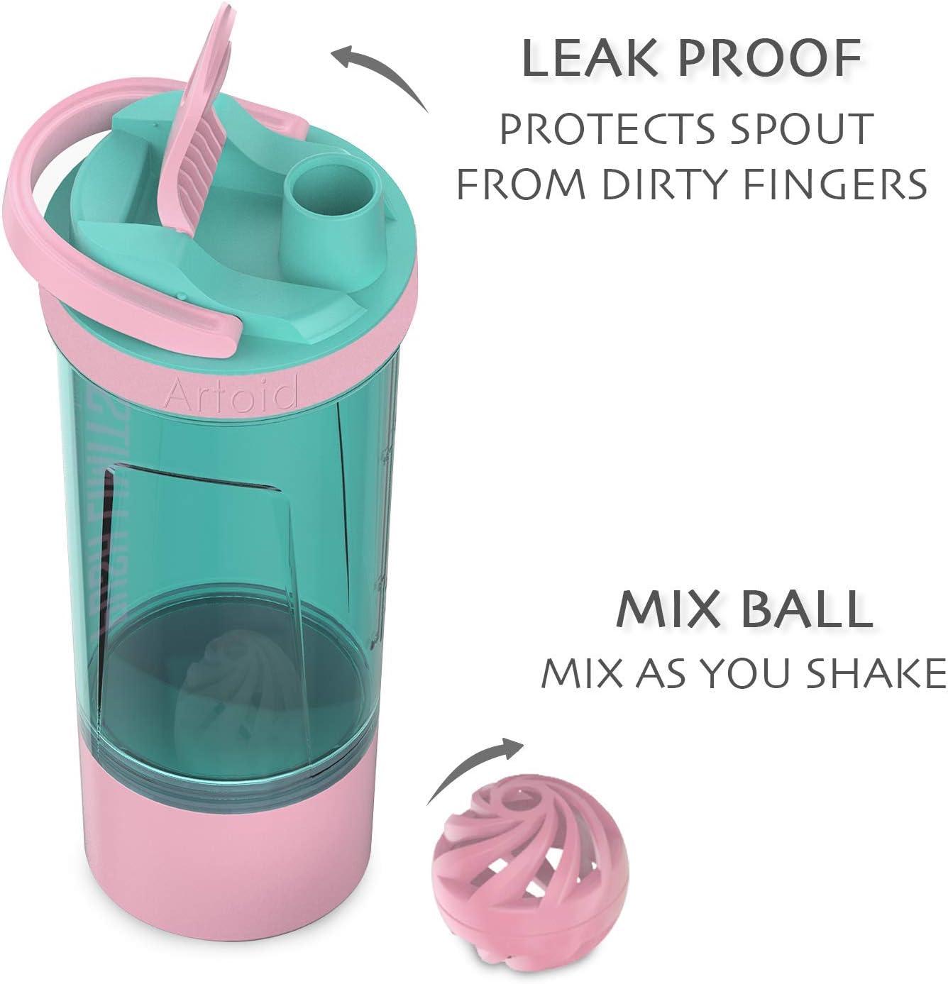 image:imageArtoid Mode Shaker Protines Avec compartiment poudre Boissons sportives Lavage la main RoseVert 720ml tamis Boule en Spirale Organisateur 200ml Complments alimentaires Sans BPARoseVert