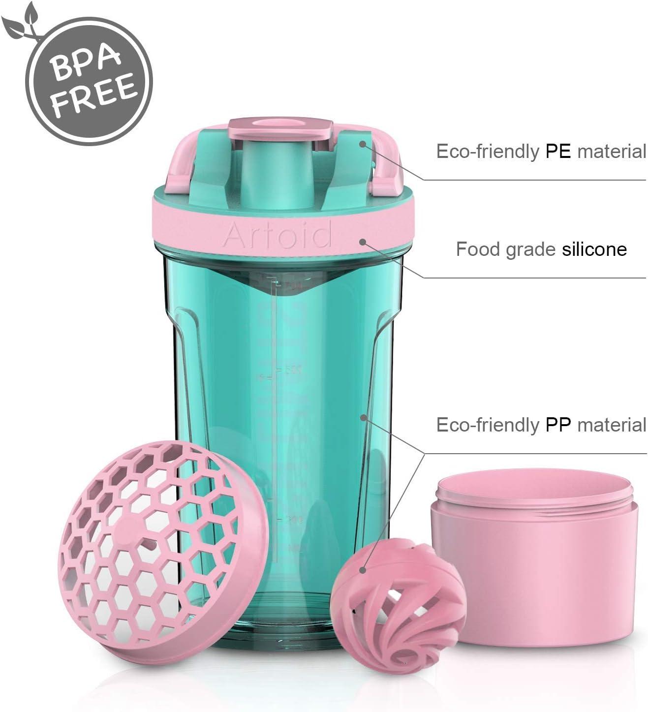 image:imageArtoid Mode Shaker Protines Avec compartiment poudre Boissons sportives Lavage la main RoseVert 720ml tamis Boule en Spirale Organisateur 200ml Complments alimentaires Sans BPARoseVert