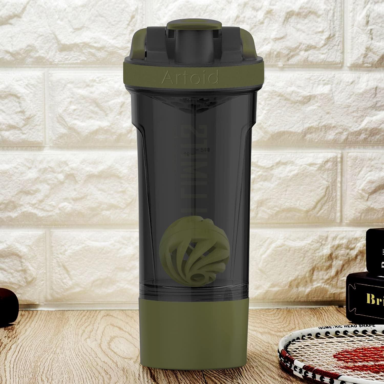 image:imageArtoid Mode Shaker Protines Avec compartiment poudre Boissons sportives Lavage la main RoseVert 720ml tamis Boule en Spirale Organisateur 200ml Complments alimentaires Sans BPANoirVert Mousse