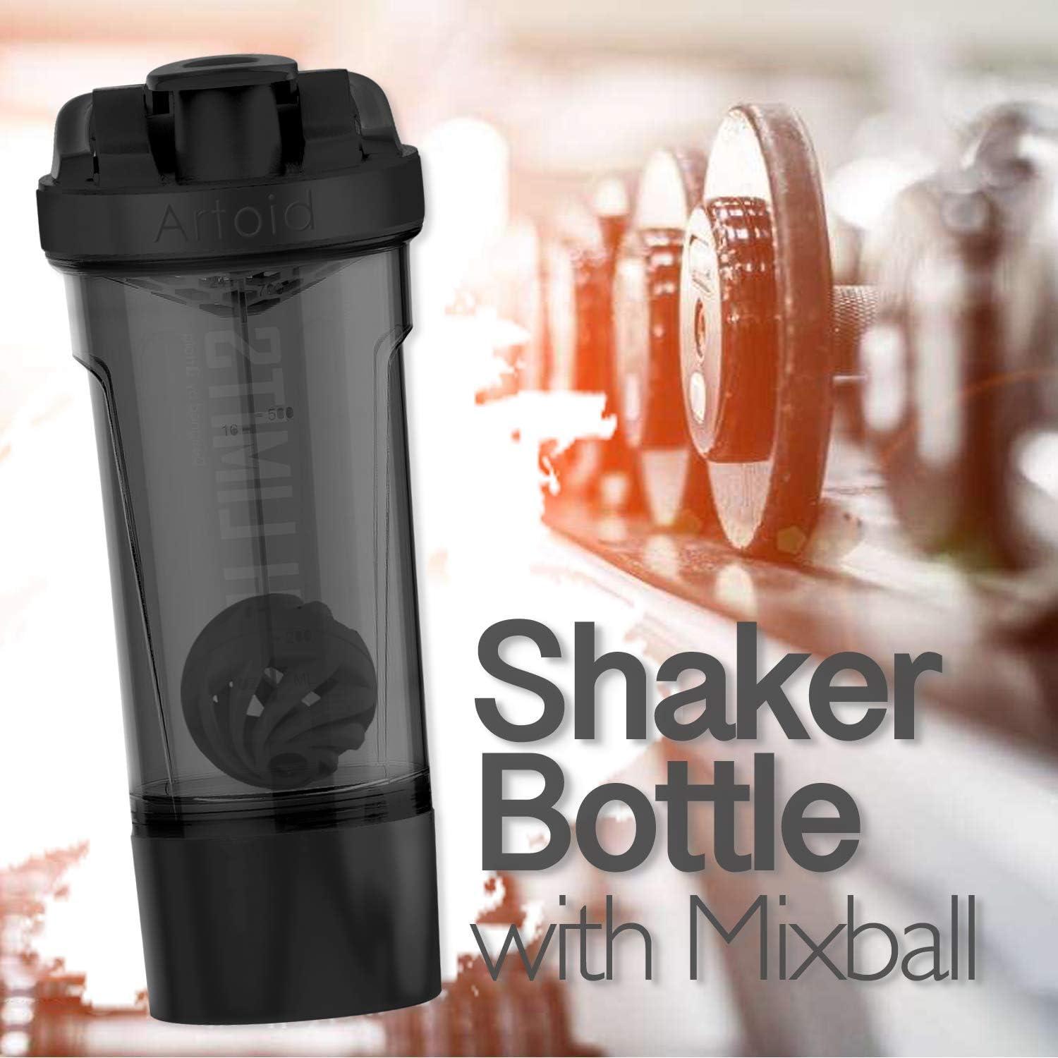 image:imageArtoid Mode Shaker Protines Avec compartiment poudre Boissons sportives Lavage la main RoseVert 720ml tamis Boule en Spirale Organisateur 200ml Complments alimentaires Sans BPANoirGris