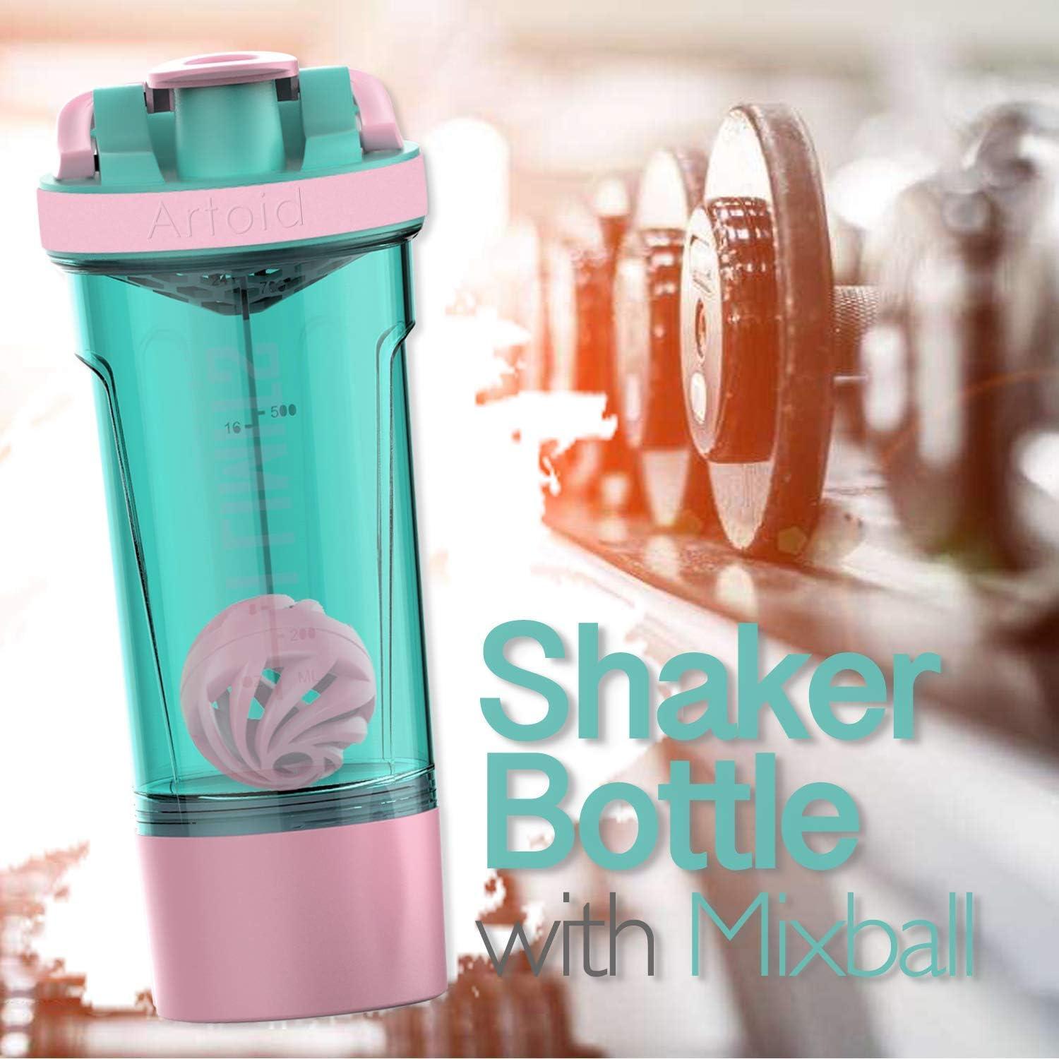 image:imageArtoid Mode Shaker Protines Avec compartiment poudre Boissons sportives Lavage la main RoseVert 720ml tamis Boule en Spirale Organisateur 200ml Complments alimentaires Sans BPARoseVert