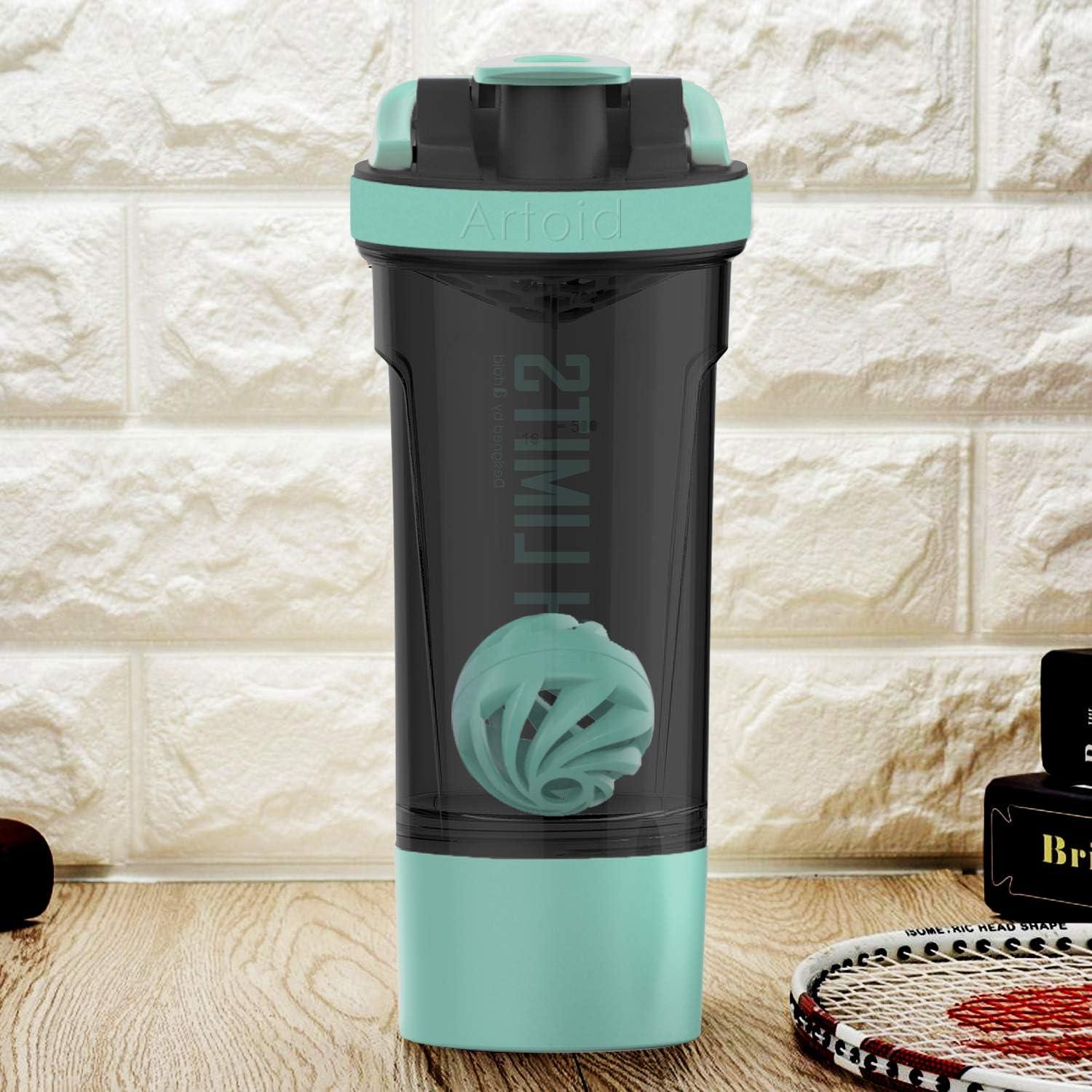 image:imageArtoid Mode Shaker Protines Avec compartiment poudre Boissons sportives Lavage la main RoseVert 720ml tamis Boule en Spirale Organisateur 200ml Complments alimentaires Sans BPAVertNoir