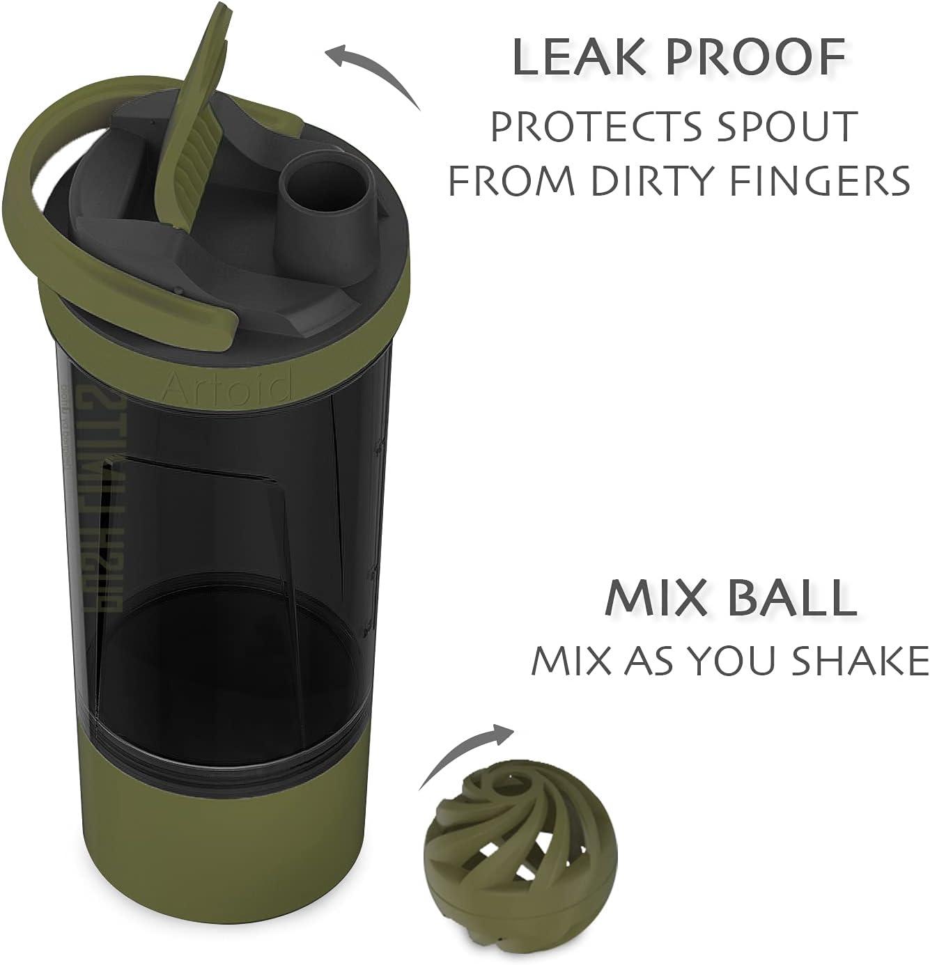 image:imageArtoid Mode Shaker Protines Avec compartiment poudre Boissons sportives Lavage la main RoseVert 720ml tamis Boule en Spirale Organisateur 200ml Complments alimentaires Sans BPANoirVert Mousse