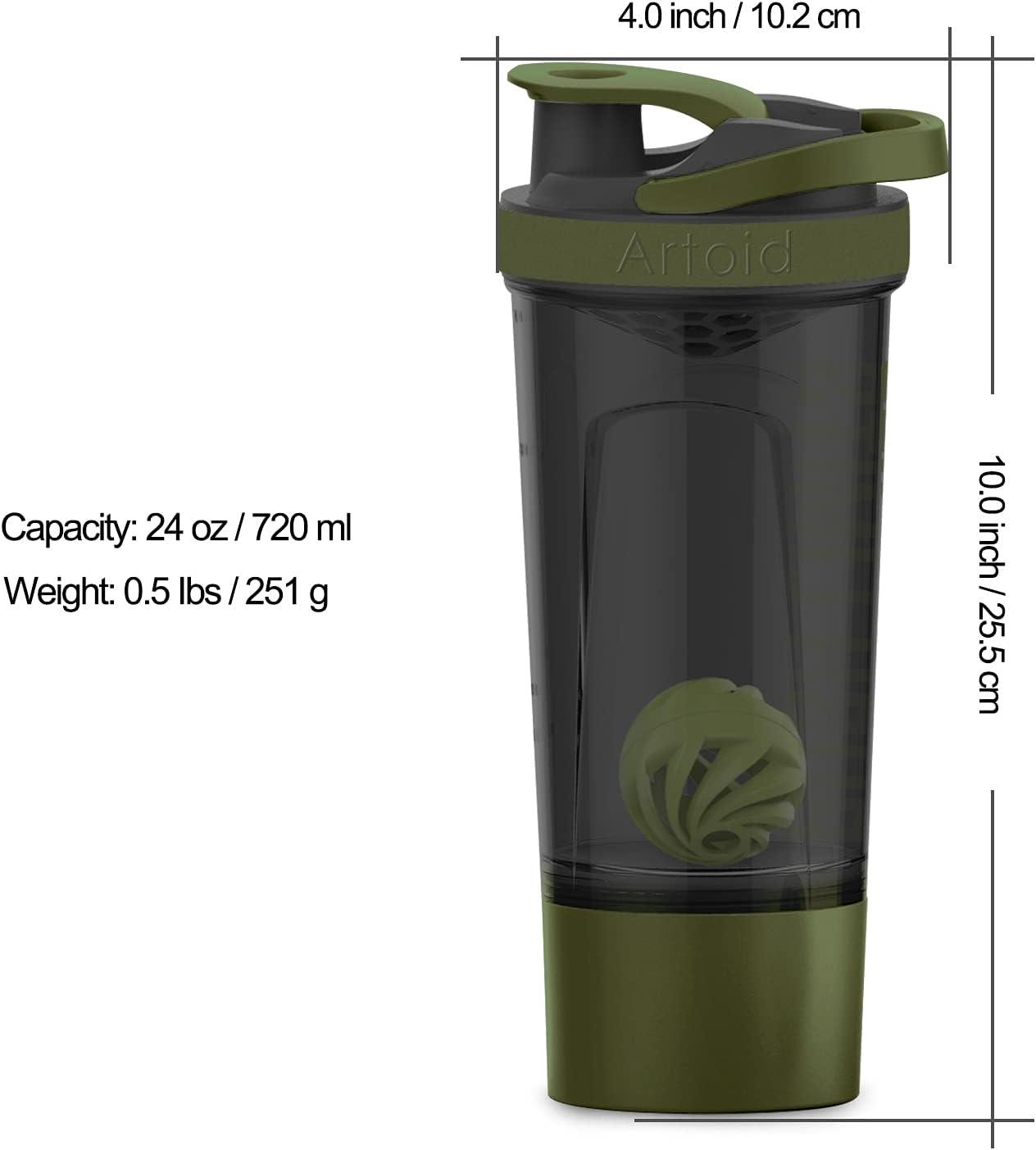 image:imageArtoid Mode Shaker Protines Avec compartiment poudre Boissons sportives Lavage la main RoseVert 720ml tamis Boule en Spirale Organisateur 200ml Complments alimentaires Sans BPANoirVert Mousse